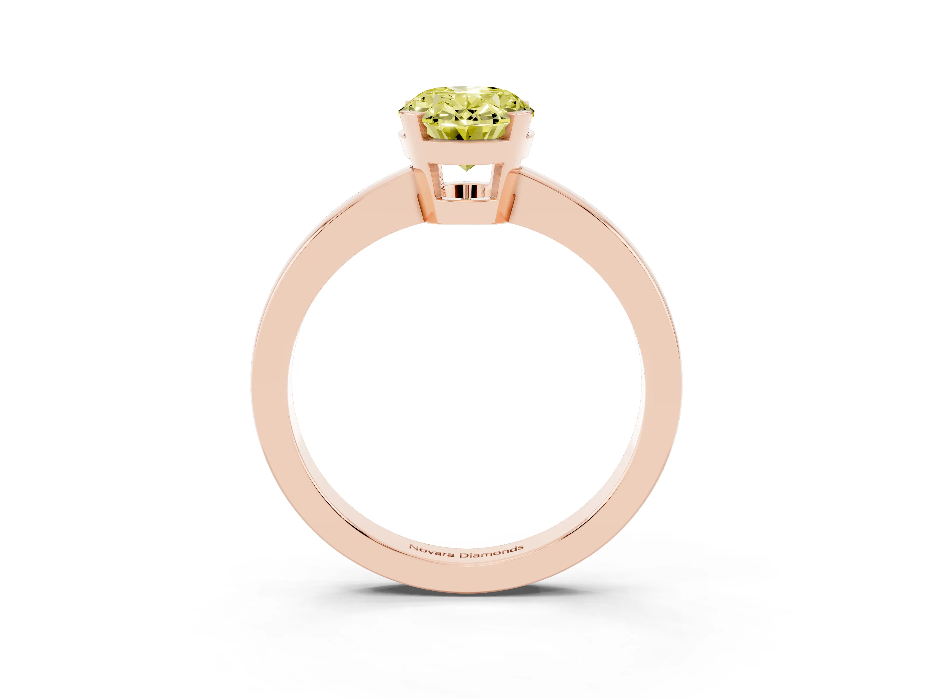 Fancy Yellow Oval Cut Diamond Solitaire Ring Set in Rose gold with Prong Head and Smooth Polished Band