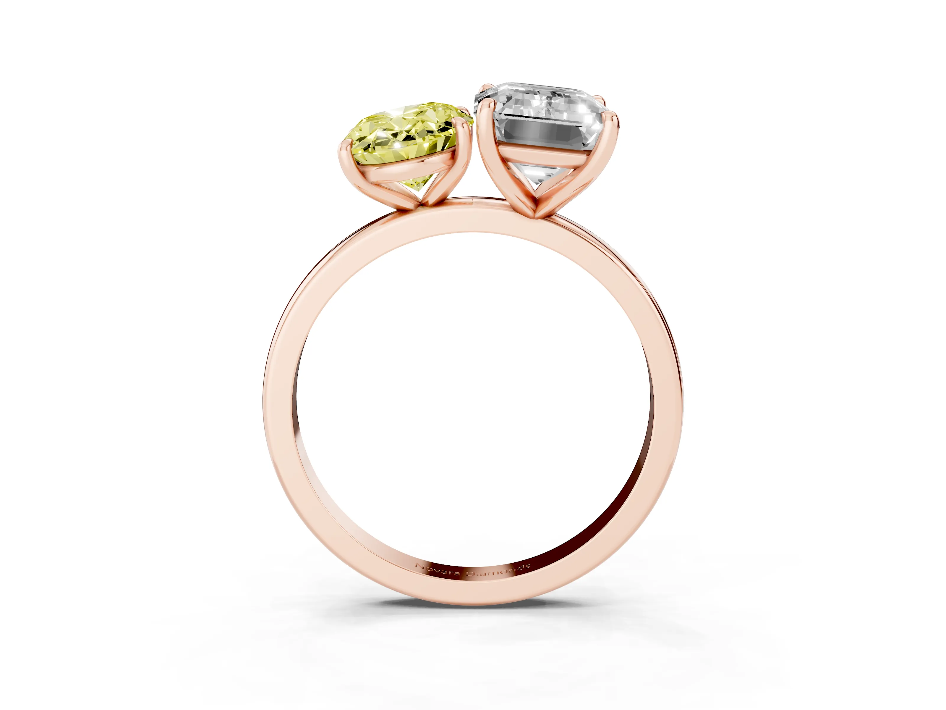 Fancy Yellow Oval Cut and Emerald Cut Toi Moi Ring Set in Rose gold with Prong Setting