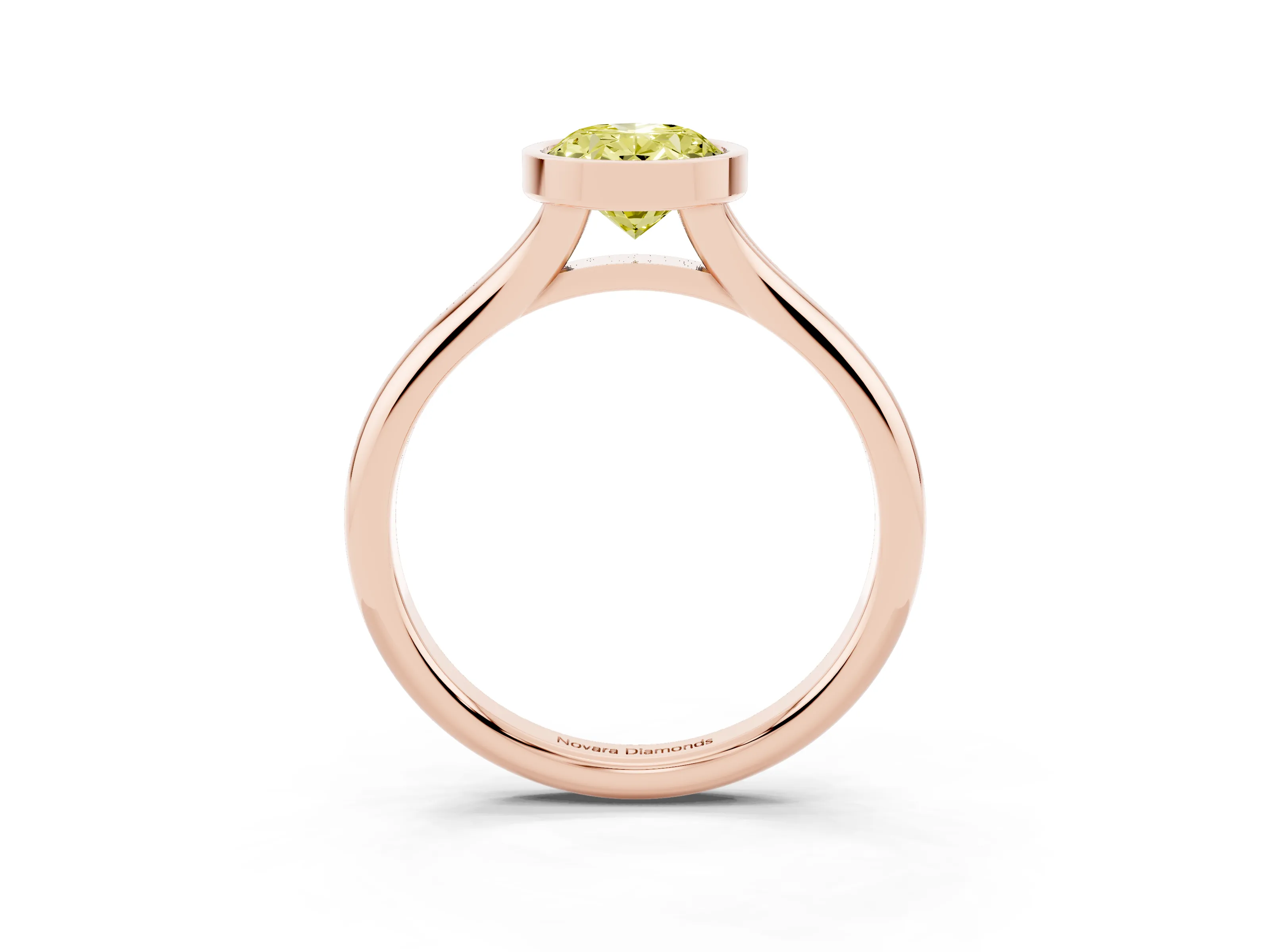 Fancy Yellow Bezel Set Oval Cut Diamond Solitaire Ring Set in Rose gold with Smooth Band