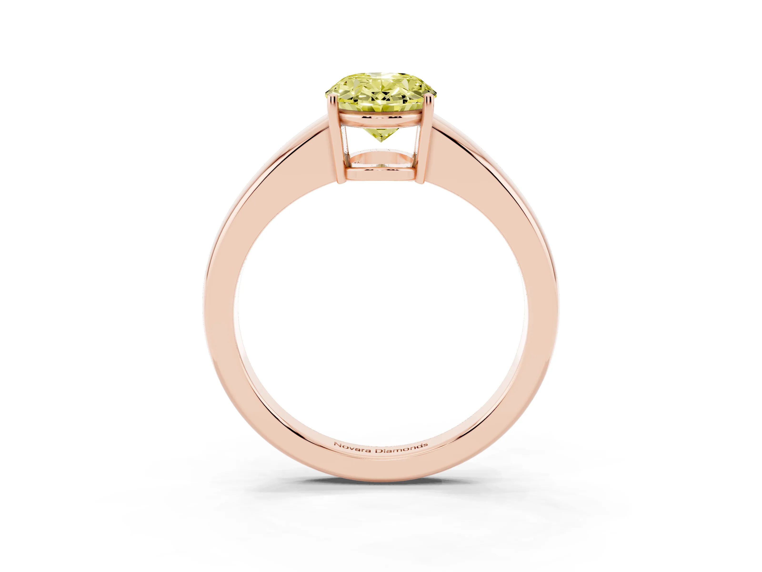 Fancy Yellow Oval Cut Diamond Solitaire Ring Set in Rose gold with Tapered Band and Prong Setting
