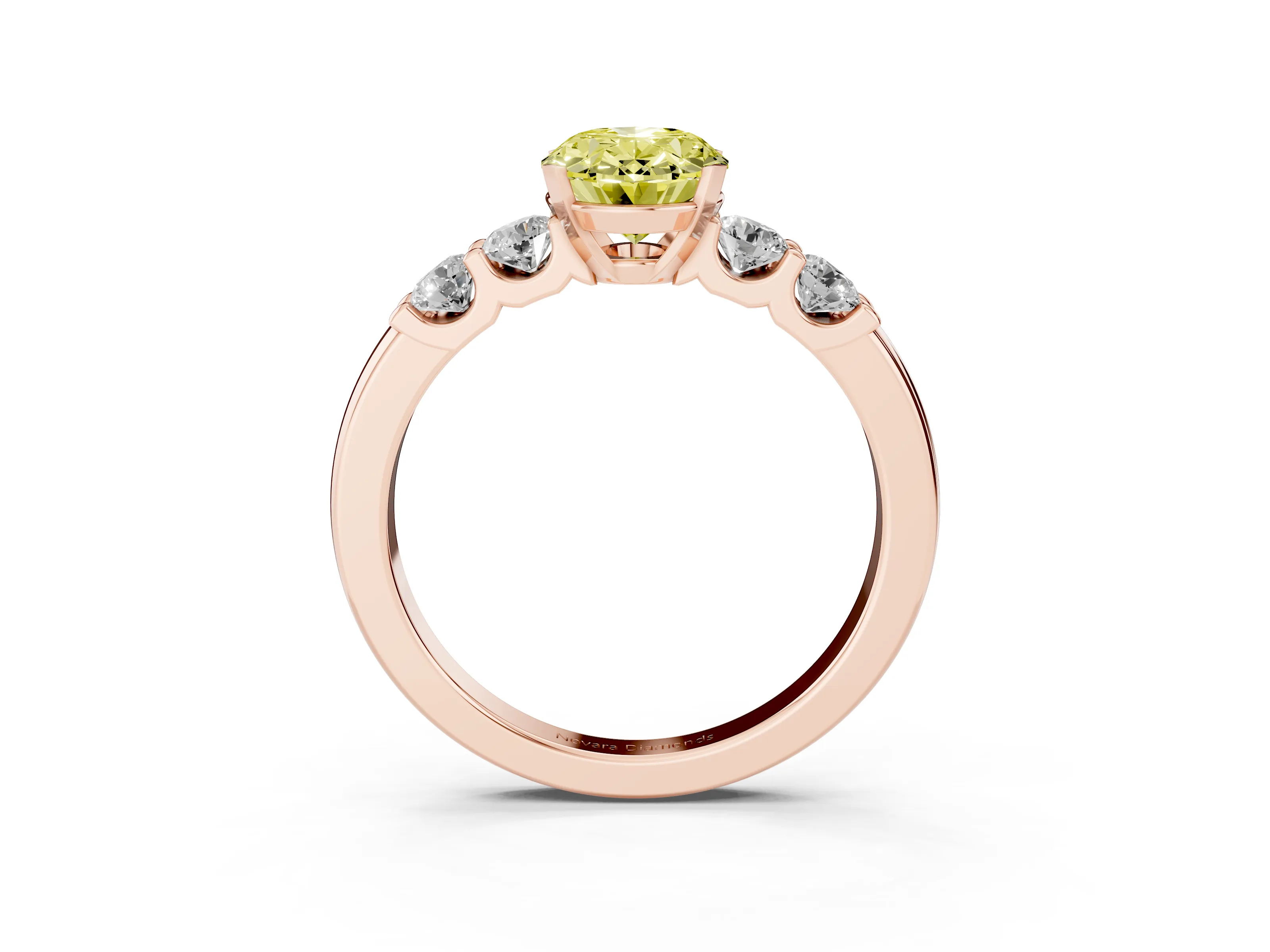 Fancy Yellow Oval Cut Diamond Five-Stone Prong Set Engagement Ring Set in Rose gold with Channel Band