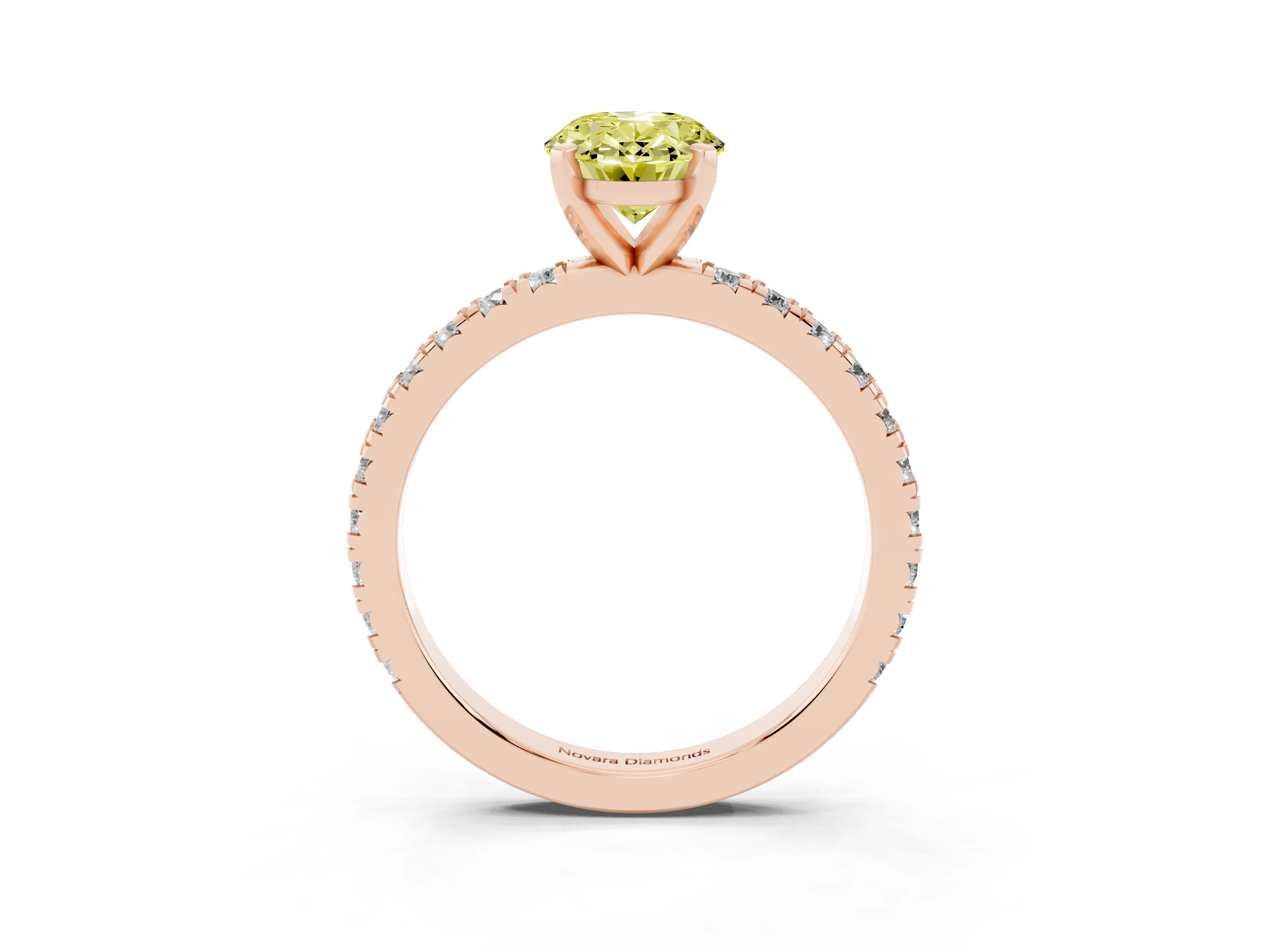 Fancy Yellow Oval Cut Diamond Pavé Band Solitaire Set in Rose gold with Prong Setting