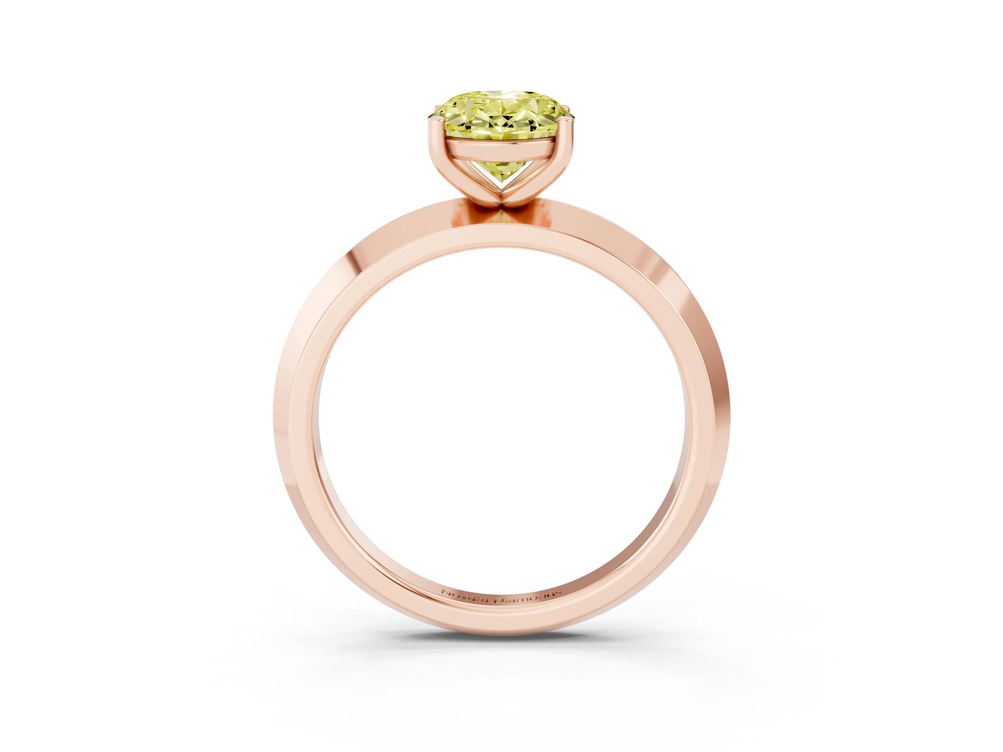 Fancy Yellow Oval Cut Diamond Solitaire Engagement Ring Set in Rose gold with Flat Band and Prong Setting