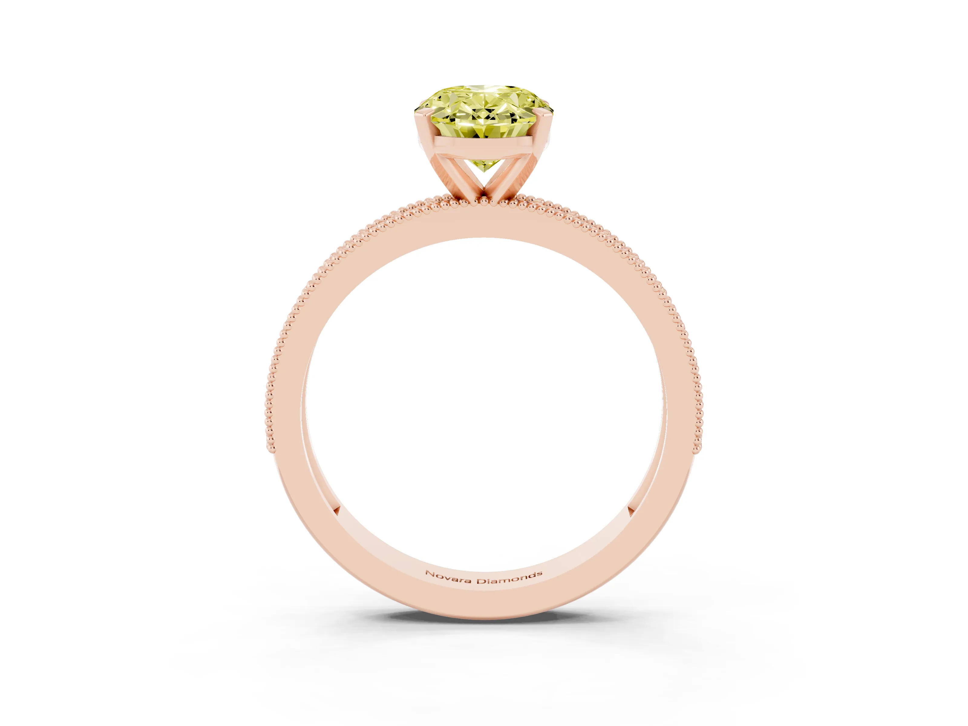 Fancy Yellow Oval Cut Diamond Milgrain Pavé Engagement Ring Set in Rose gold with Prong Setting