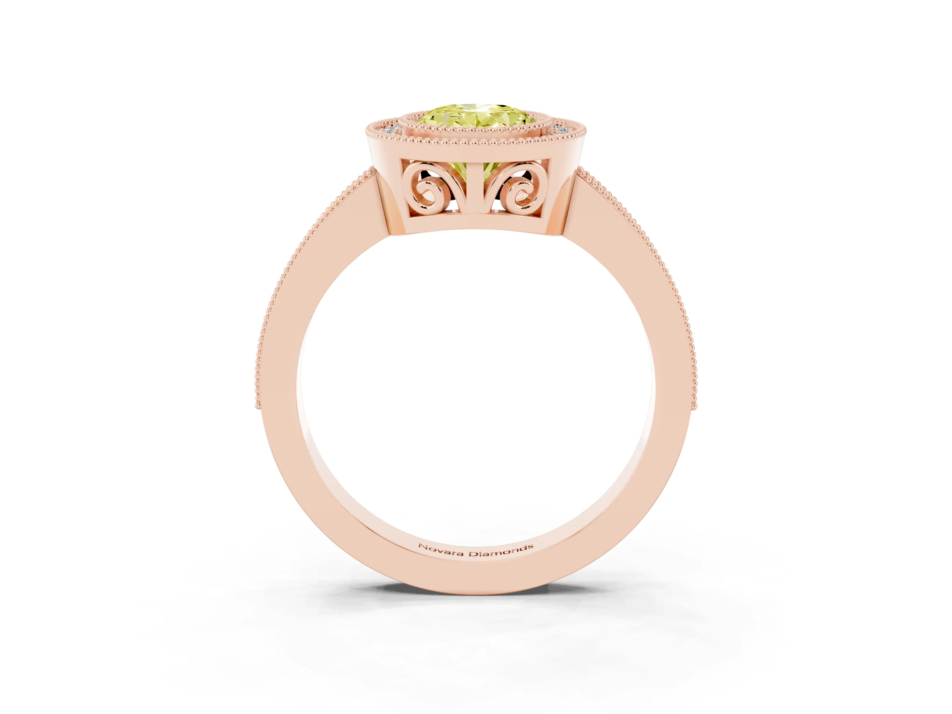 Fancy Yellow Oval Cut Diamond Round Halo Ring Set in Rose gold with Pavé Band