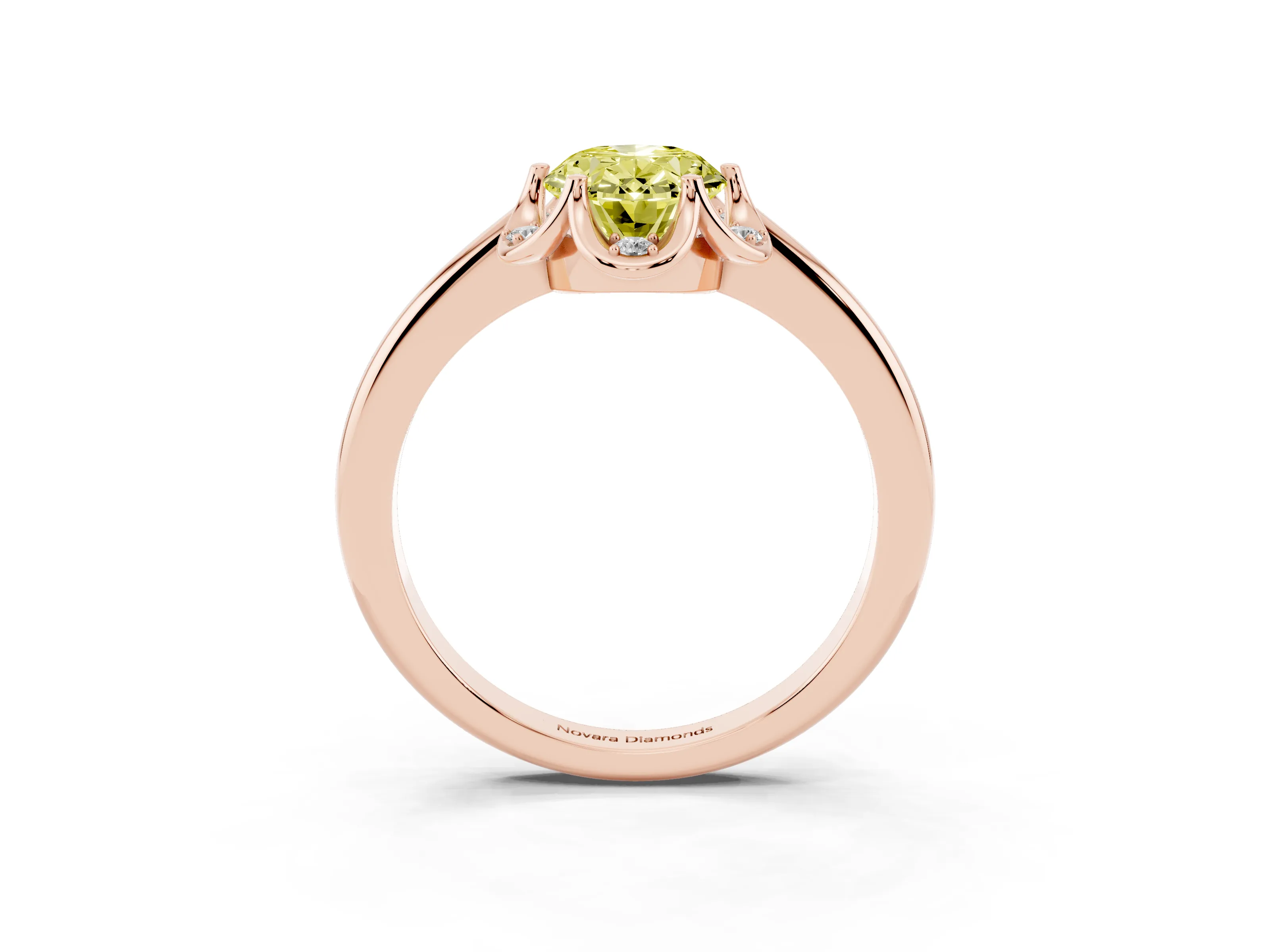 Fancy Yellow Oval Cut Diamond Round Cluster Halo Ring Set in Rose gold with Solitaire Band and Prong Setting