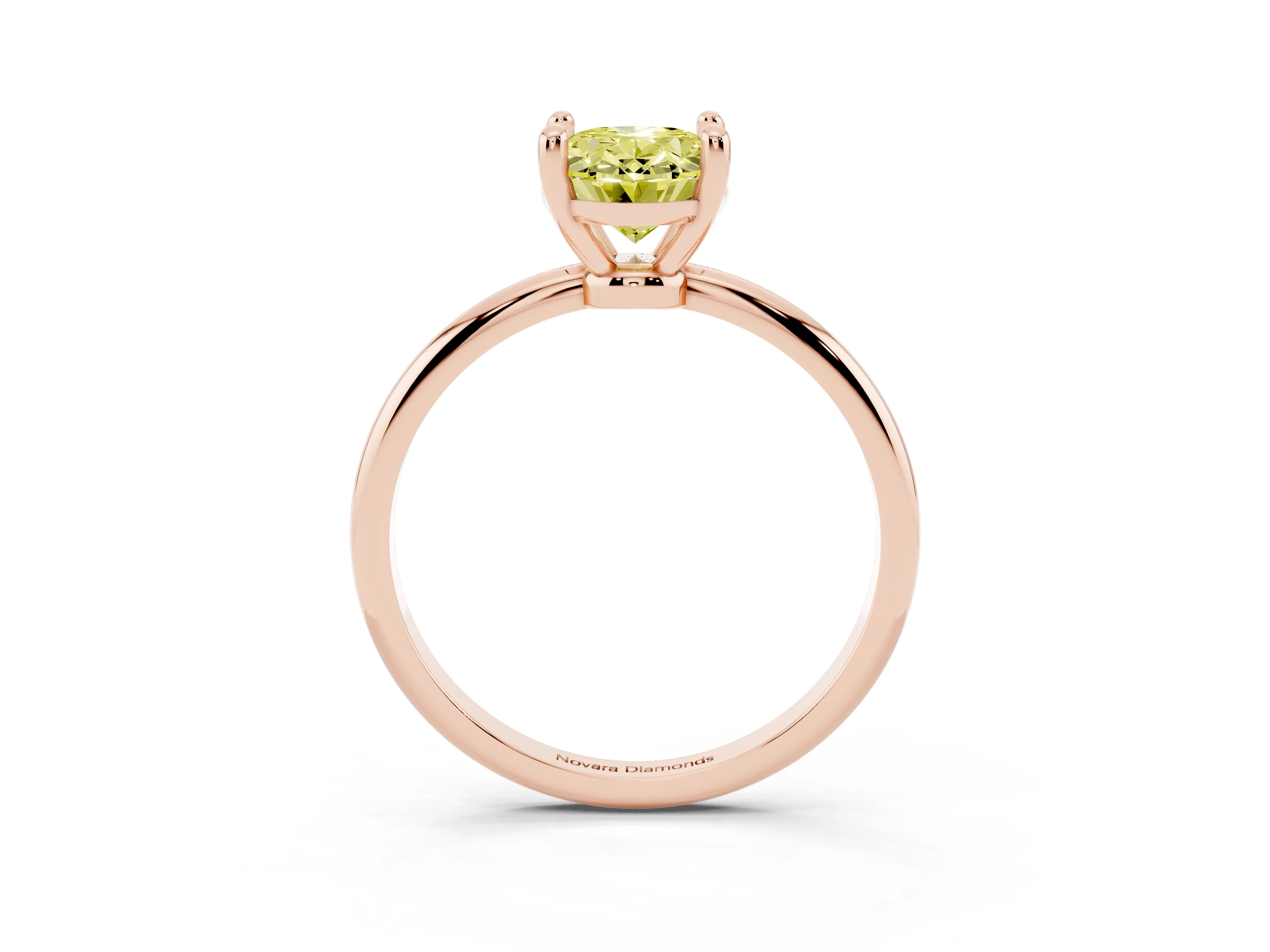 Fancy Yellow Oval Cut Diamond Solitaire Ring Set in Rose gold with Secure Prong Setting on a Classic Band