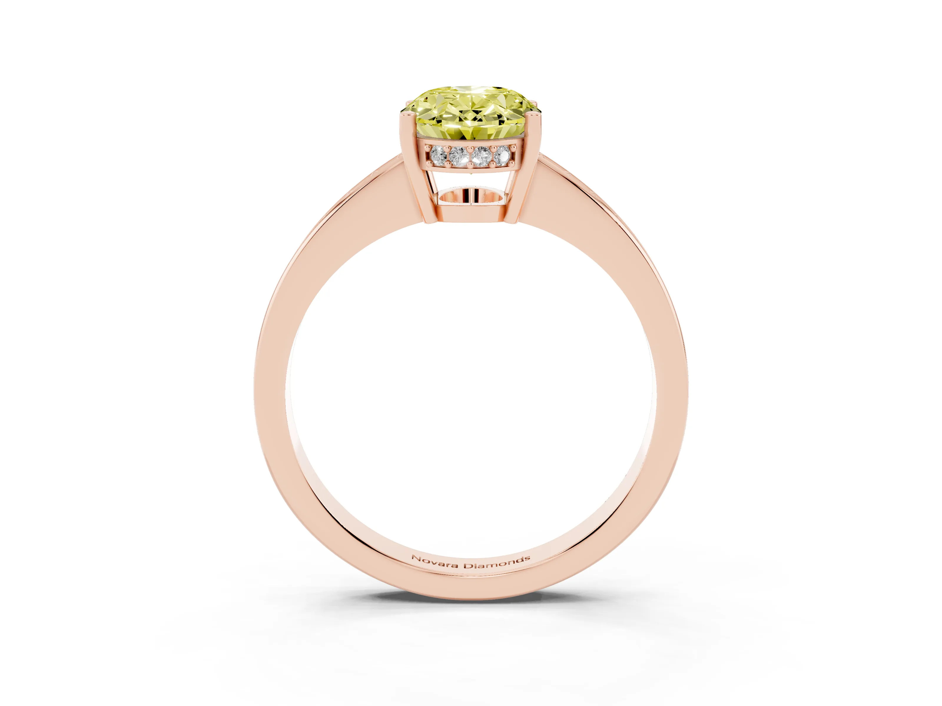 Fancy Yellow Oval Cut Diamond Pavé Band Prong Set Solitaire Ring Set in Rose gold