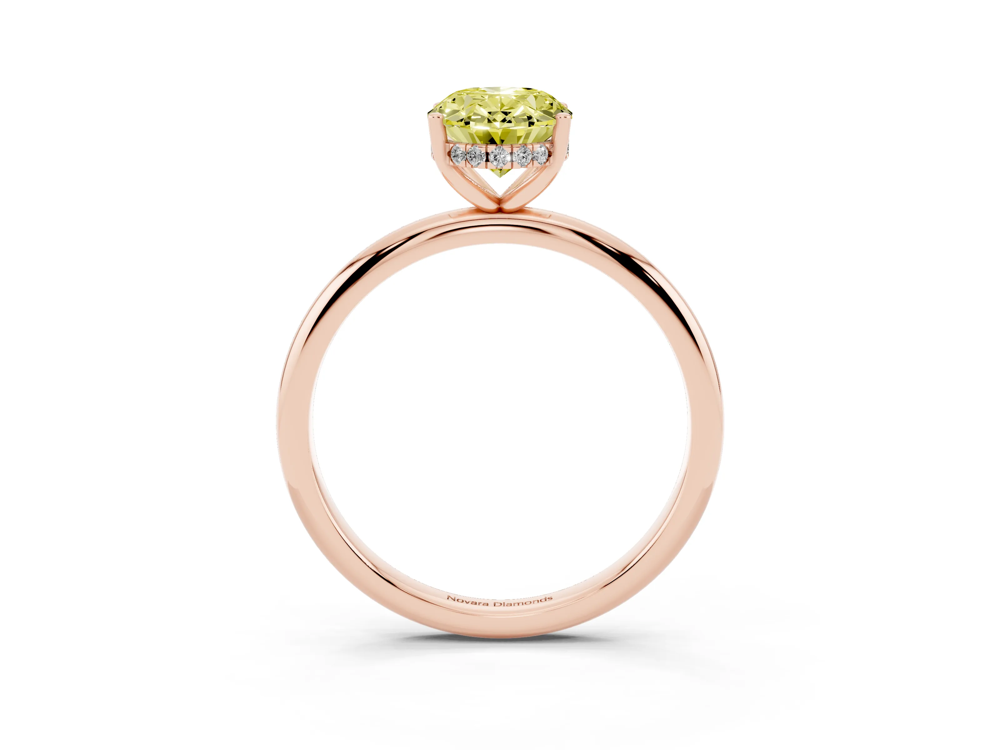 Fancy Yellow Oval Cut Diamond Solitaire Engagement Ring Set in Rose gold with Prong Setting and Polished Band