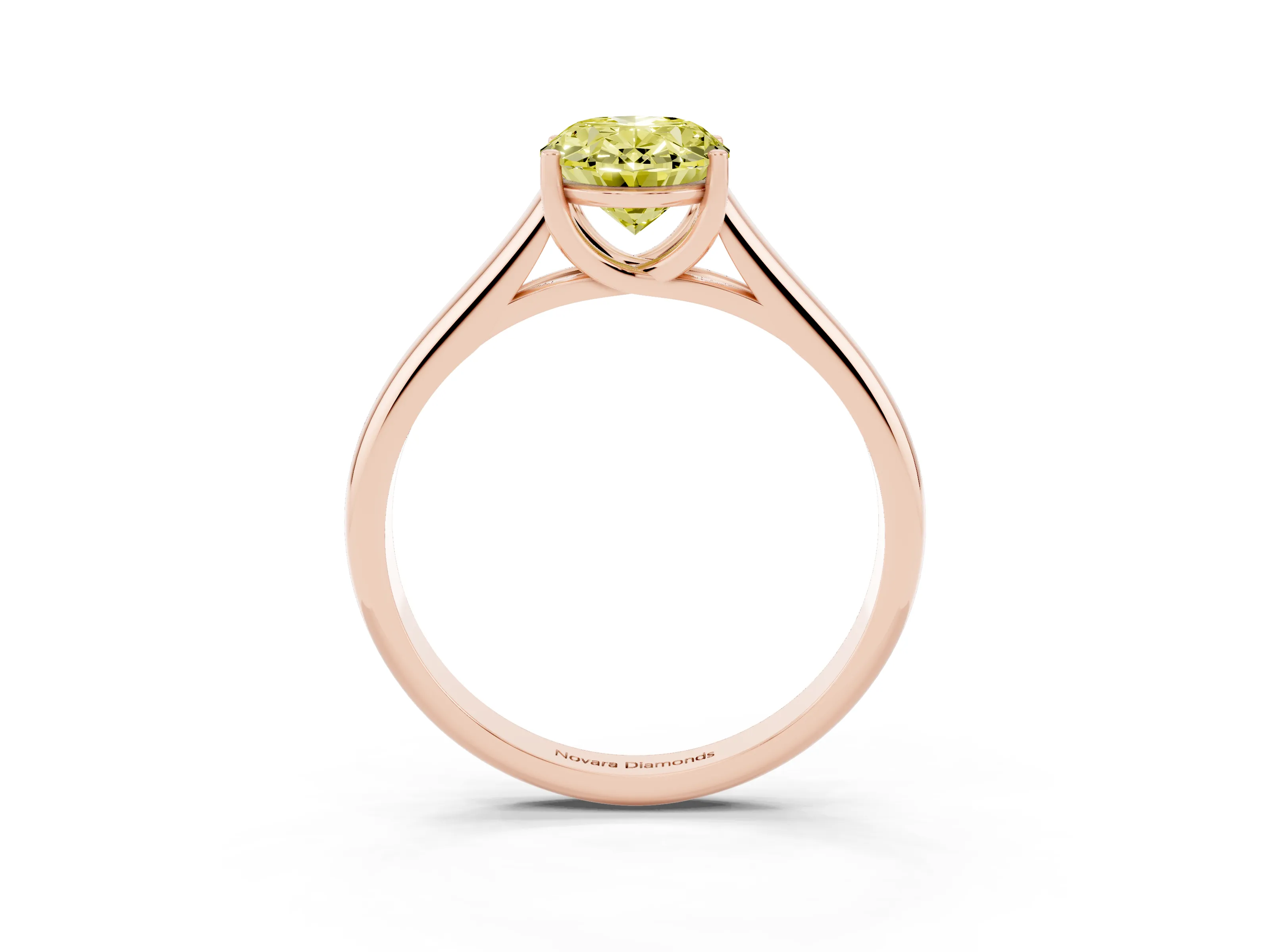 Fancy Yellow Oval Cut Diamond Solitaire Engagement Ring Set in Rose gold with Subtly Tapered Band and Prong Setting