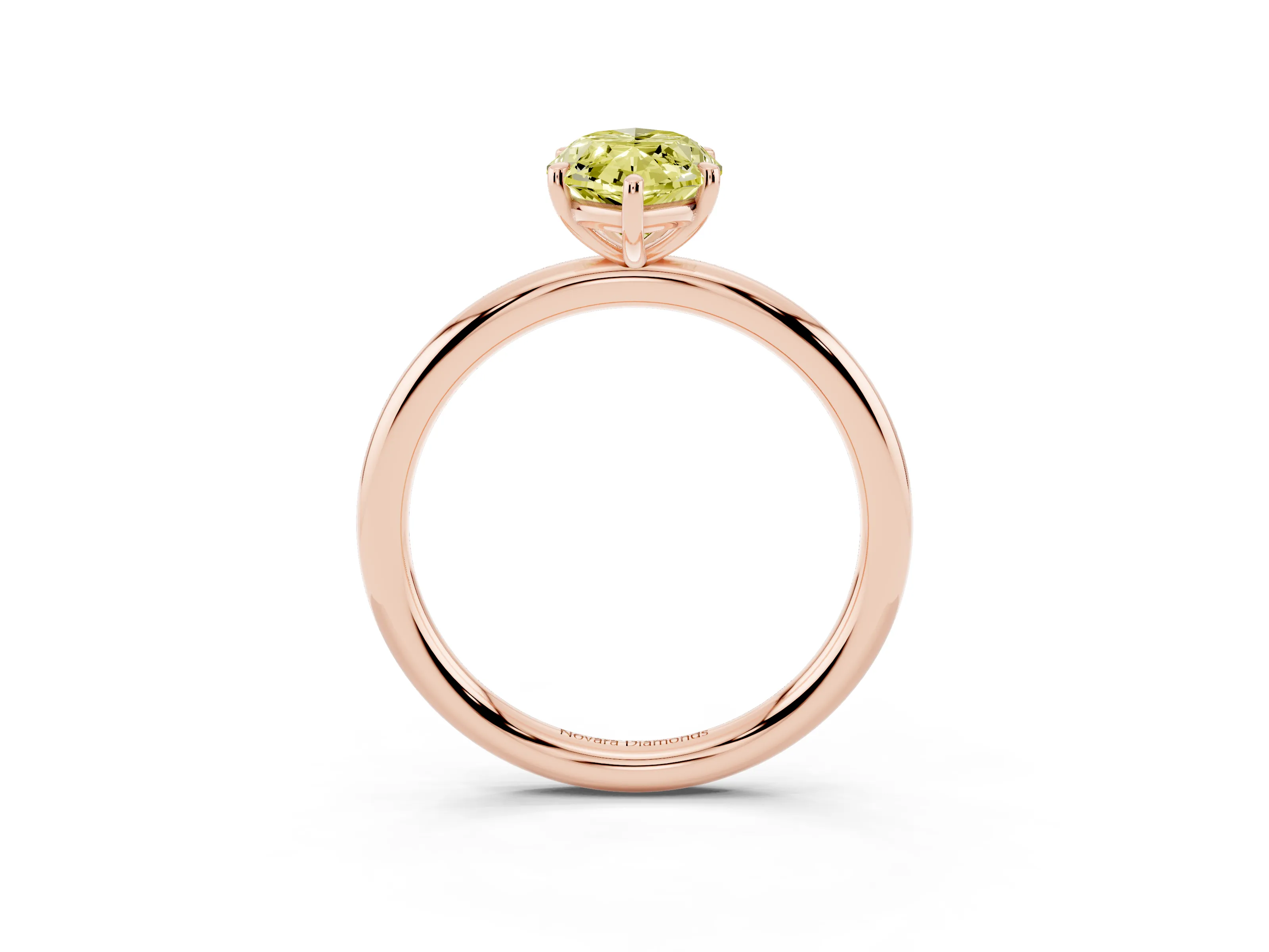 Fancy Yellow Oval Cut Diamond Solitaire Ring Set in Rose gold with Prong Setting on a Polished Plain Band