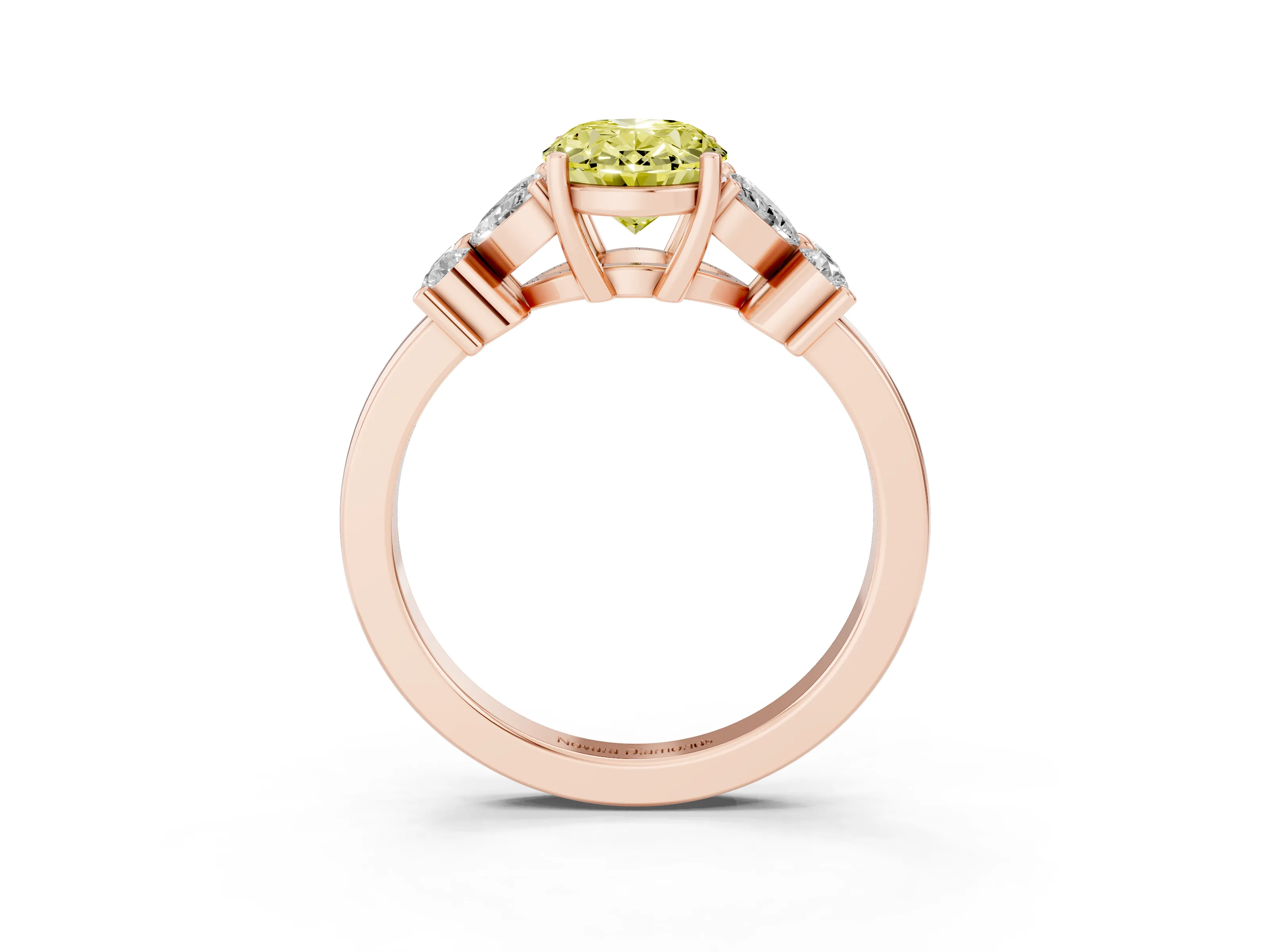 Fancy Yellow Oval Cut Diamond Floral Cluster Ring Set in Rose gold with Marquise Petals and Prong Setting