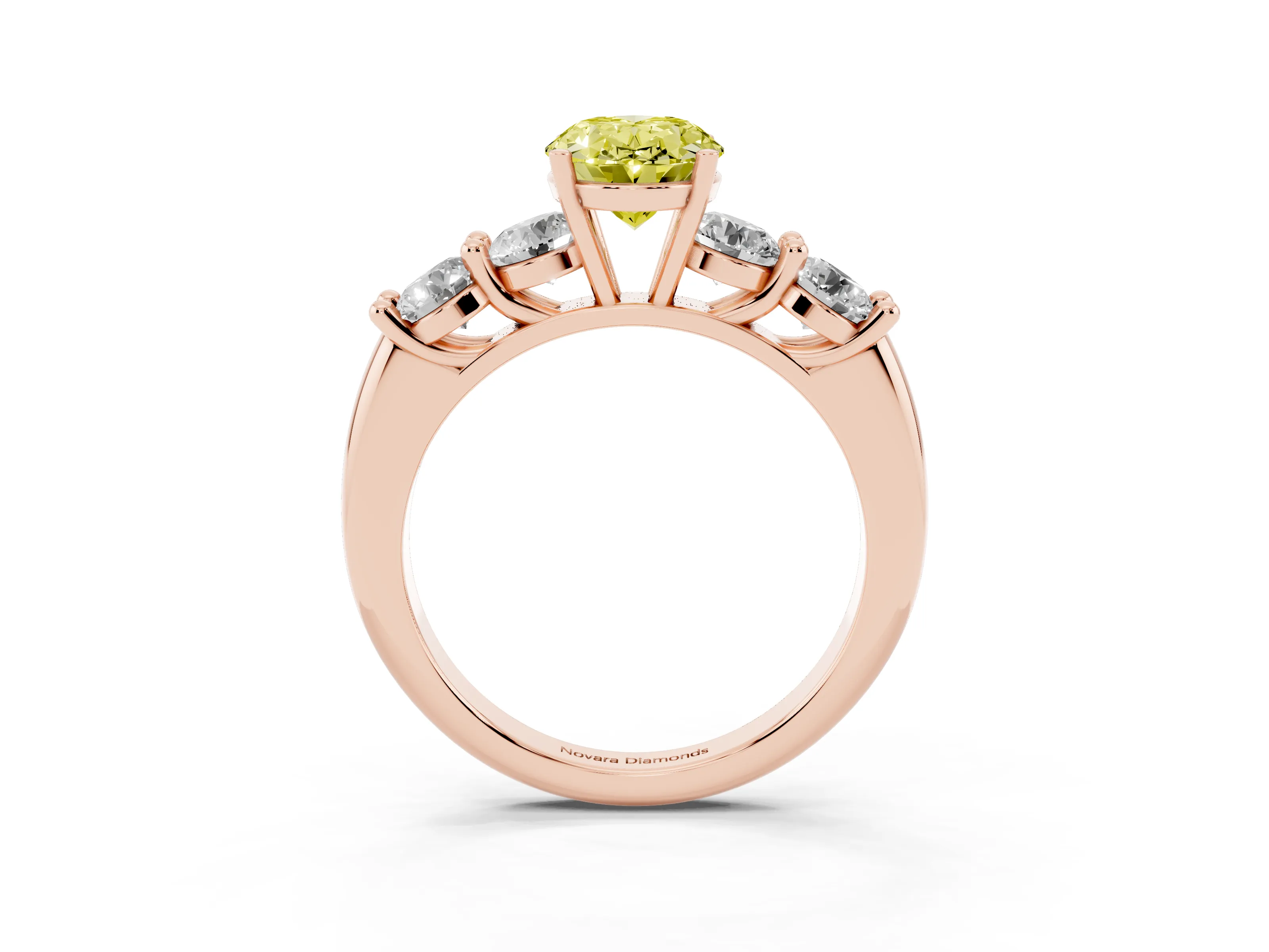Fancy Yellow Oval Cut Diamond Five-Stone Prong Set Ring Set in Rose gold with Classic Band