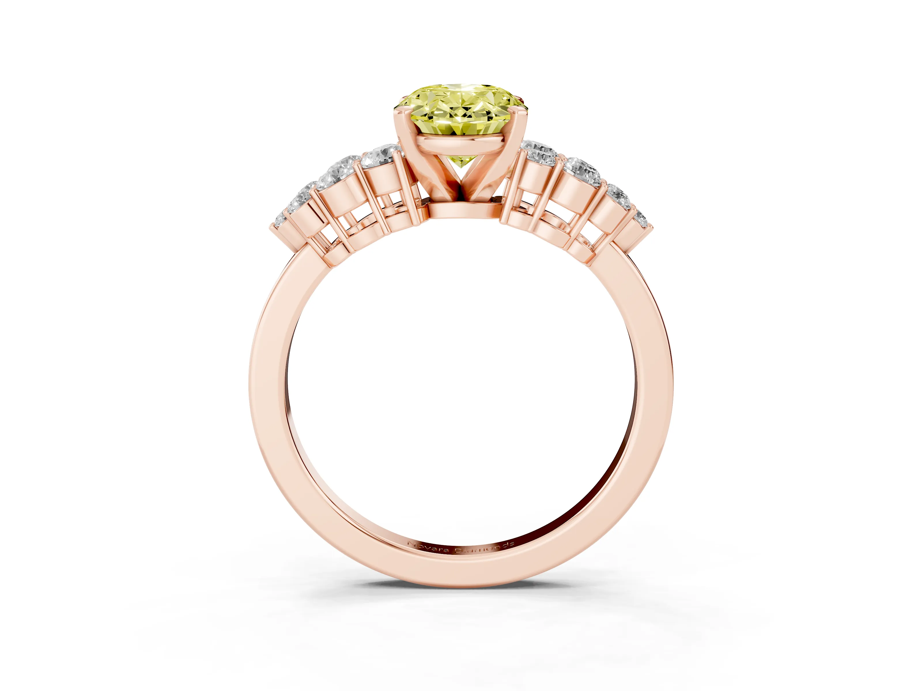 Fancy Yellow Oval Cut Diamond Cluster Engagement Ring Set in Rose gold with Pavé Band and Prong Setting
