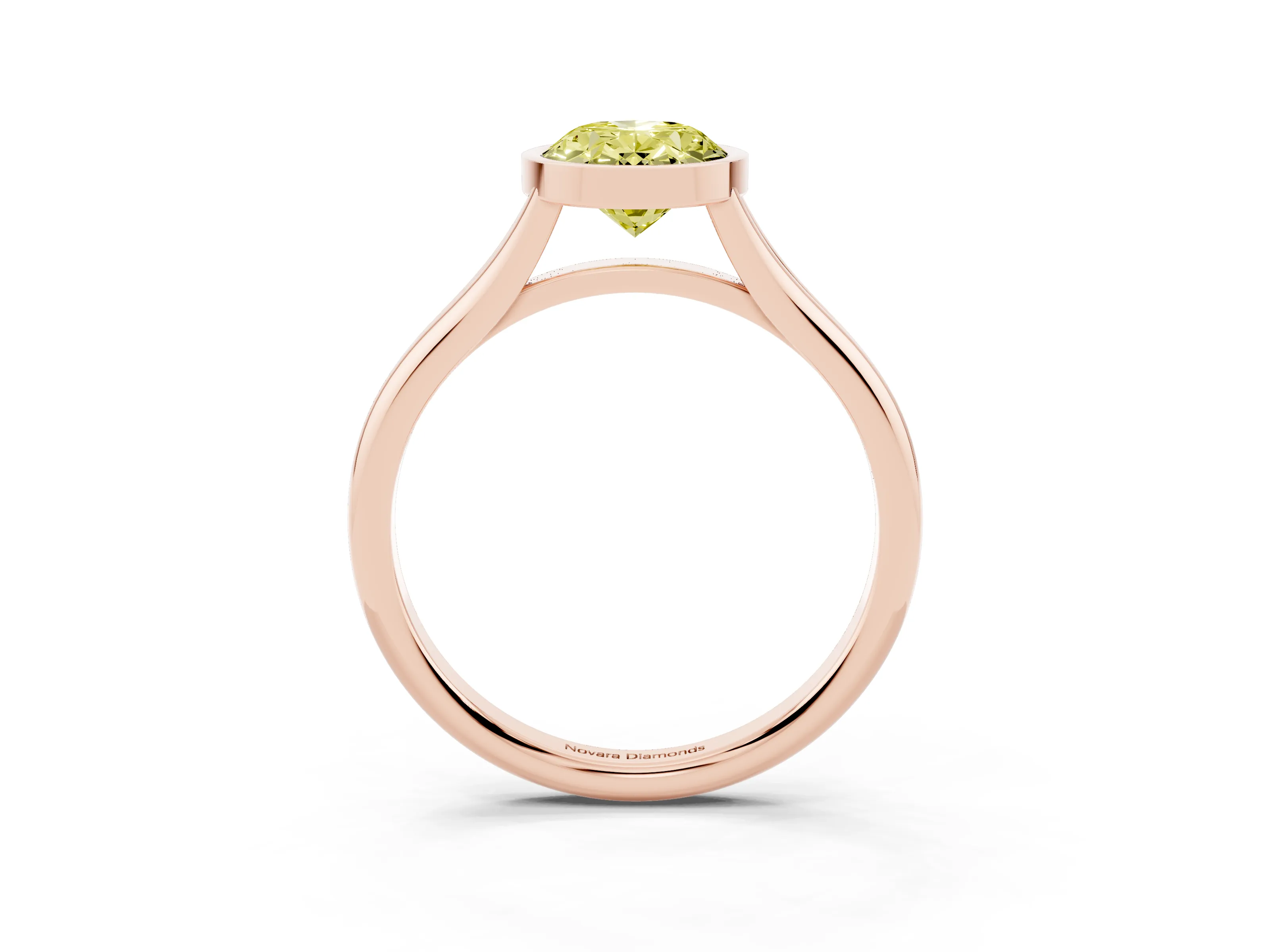 Fancy Yellow Bezel Set Oval Cut Diamond Solitaire Ring Set in Rose gold with Tapered Band