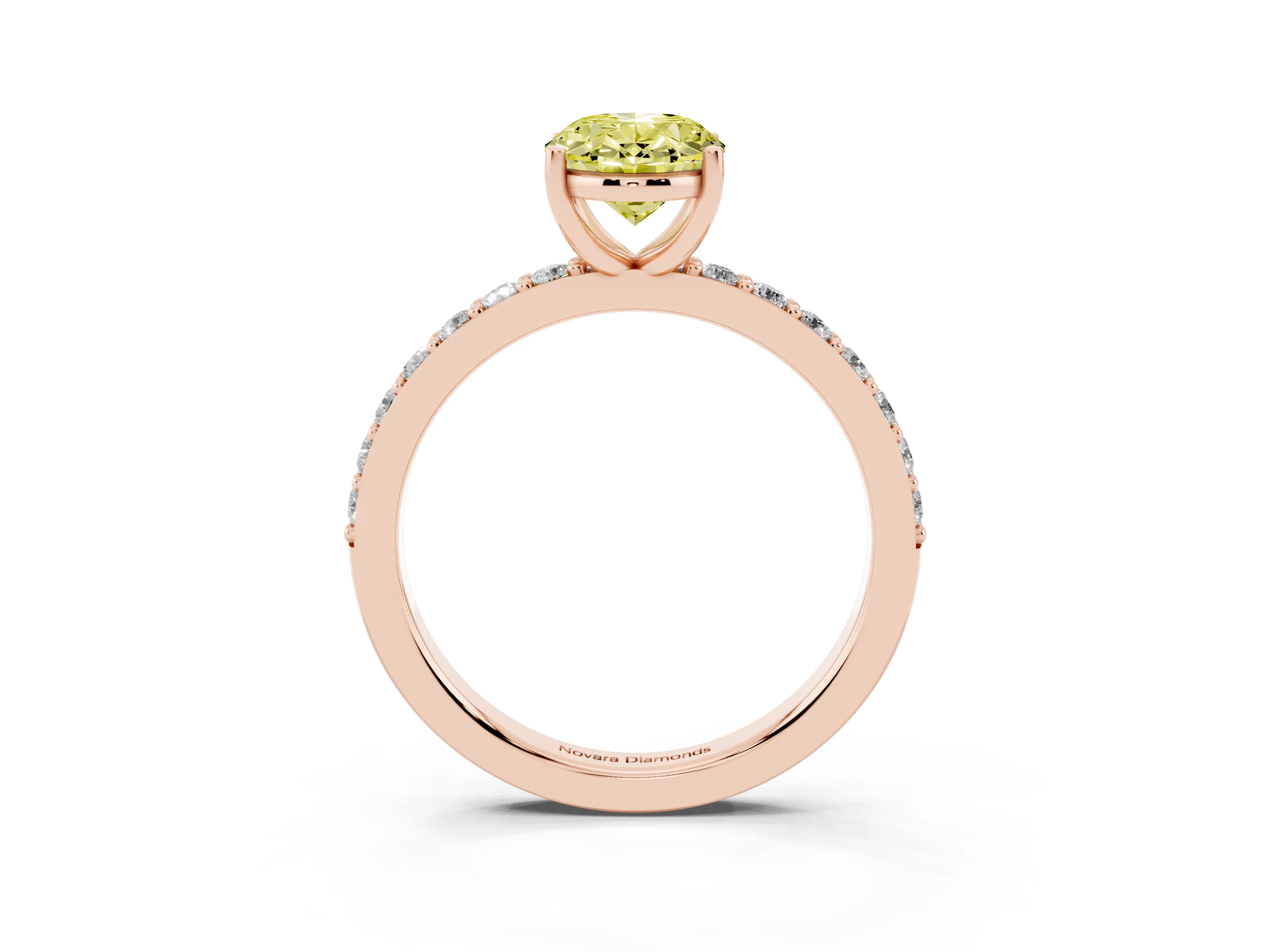 Fancy Yellow Oval Cut Diamond Solitaire Set in Rose gold with Round Pavé Band and Prong Setting
