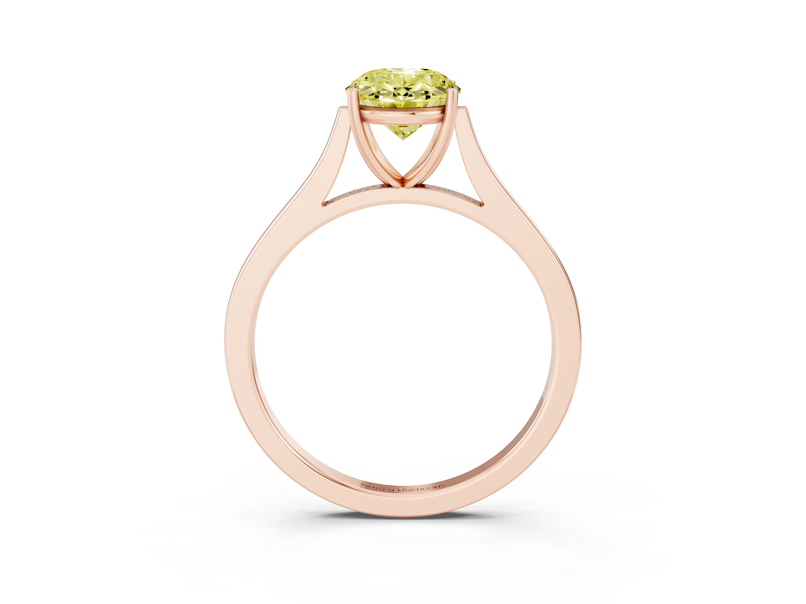 Fancy Yellow Oval Cut Diamond Solitaire Heart Prong Engagement Ring Set in Rose gold with Tapered Band