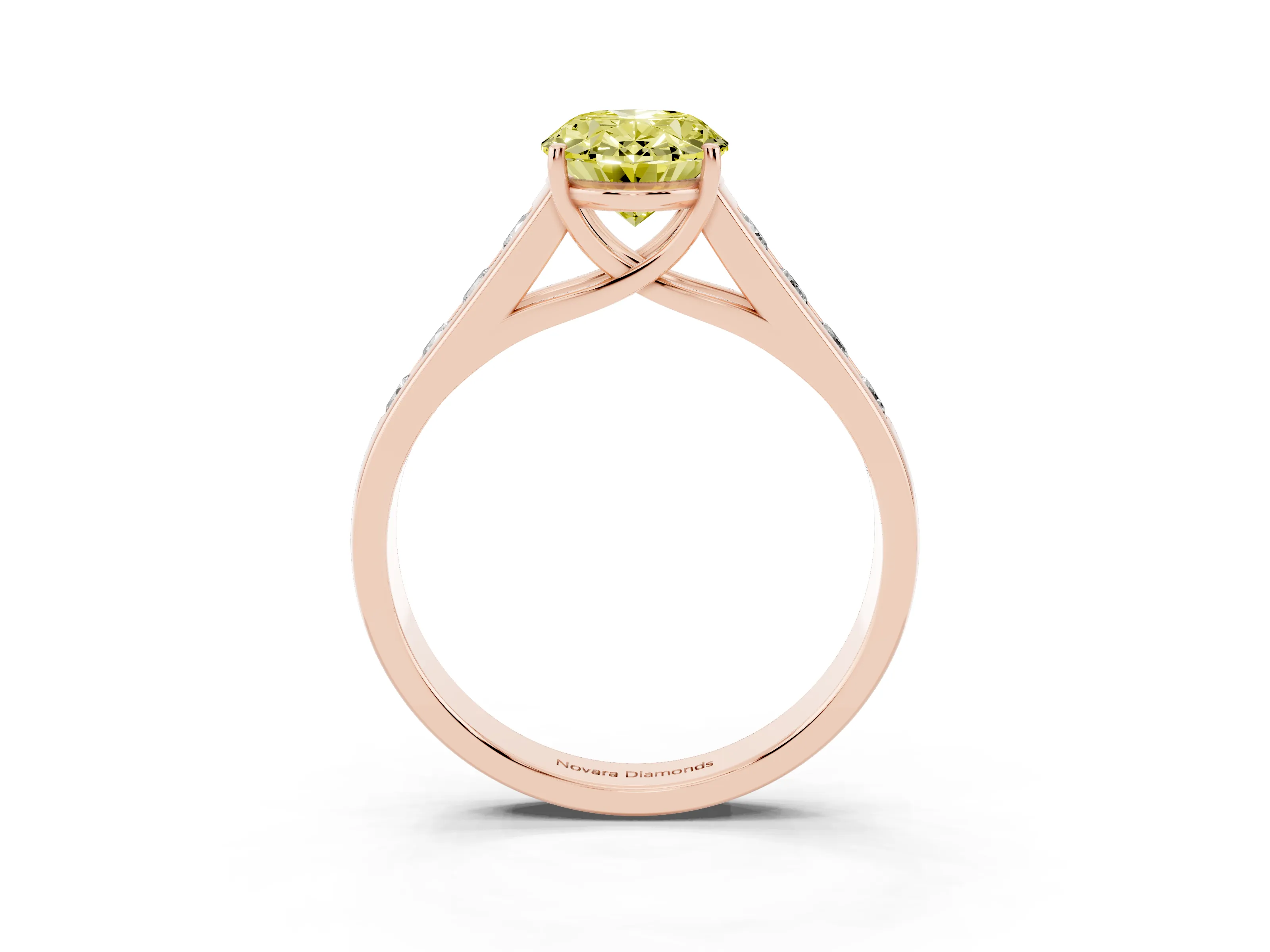 Fancy Yellow Oval Cut Diamond Solitaire Channel-Set Engagement Ring Set in Rose gold with Prong Setting