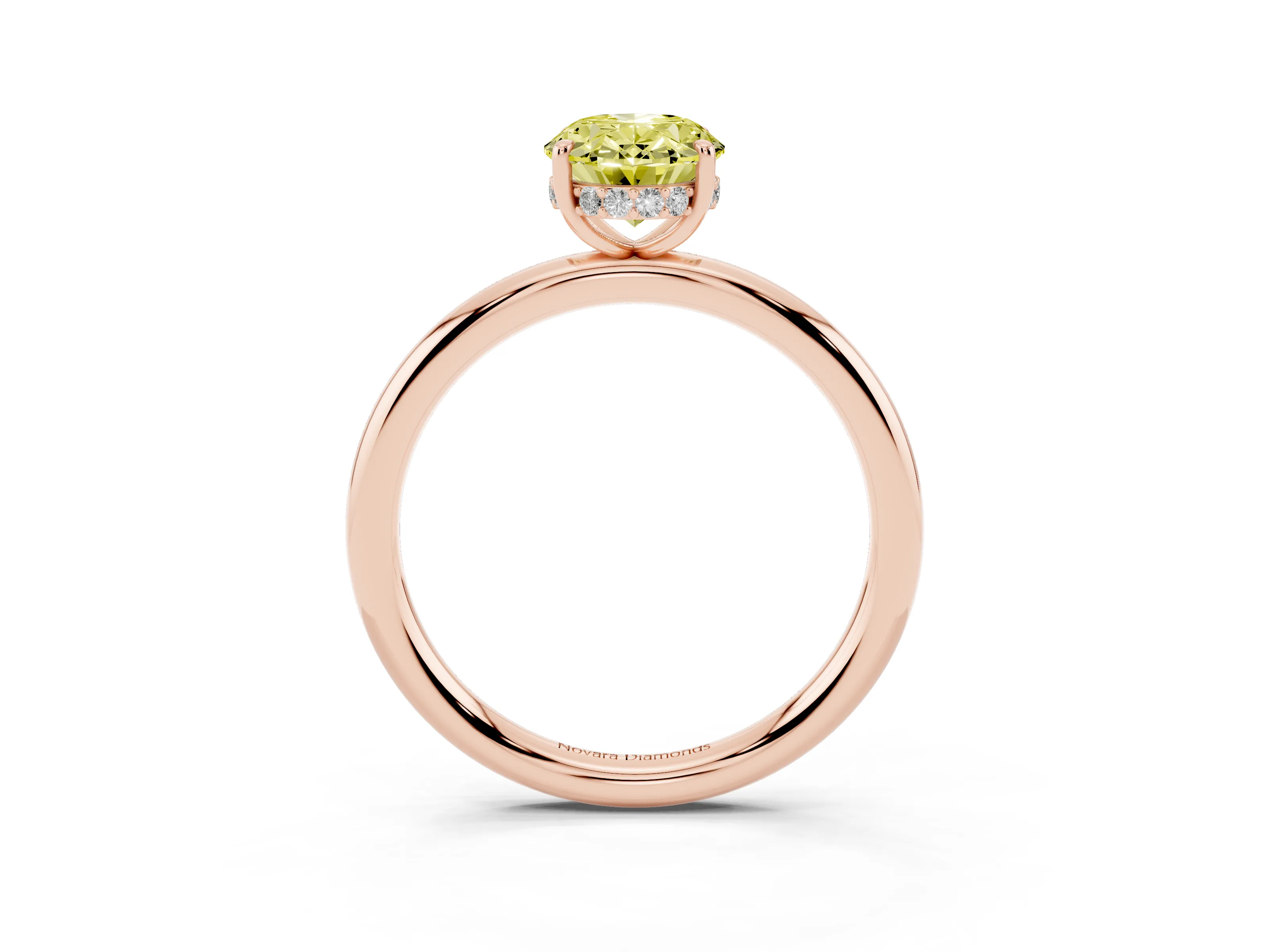 Fancy Yellow Oval Cut Diamond Solitaire Ring Set in Rose gold with Thin Band and Prong Setting