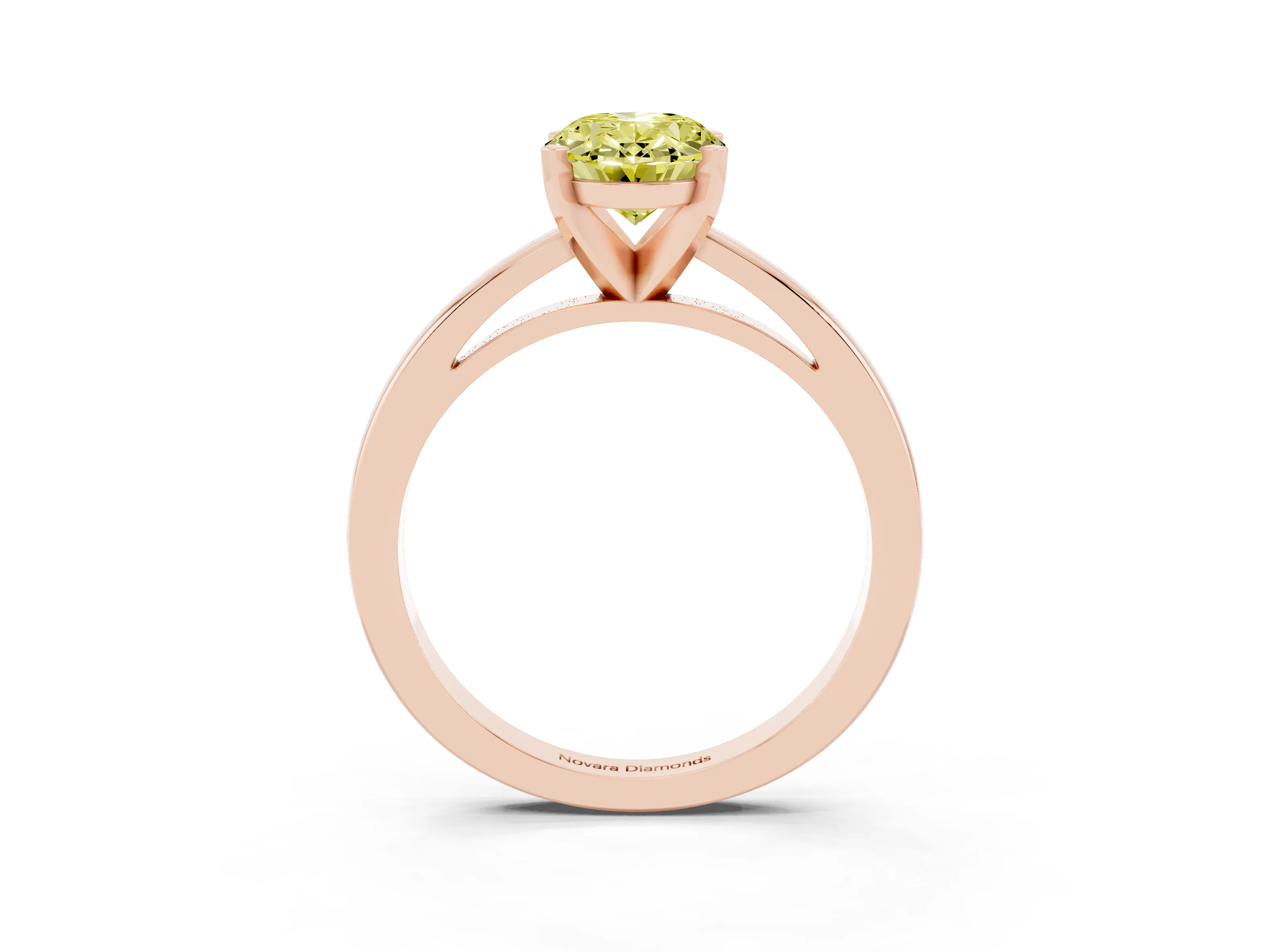 Fancy Yellow Oval Cut Diamond Solitaire Engagement Ring Set in Rose gold with Prong Setting on a Classic Band