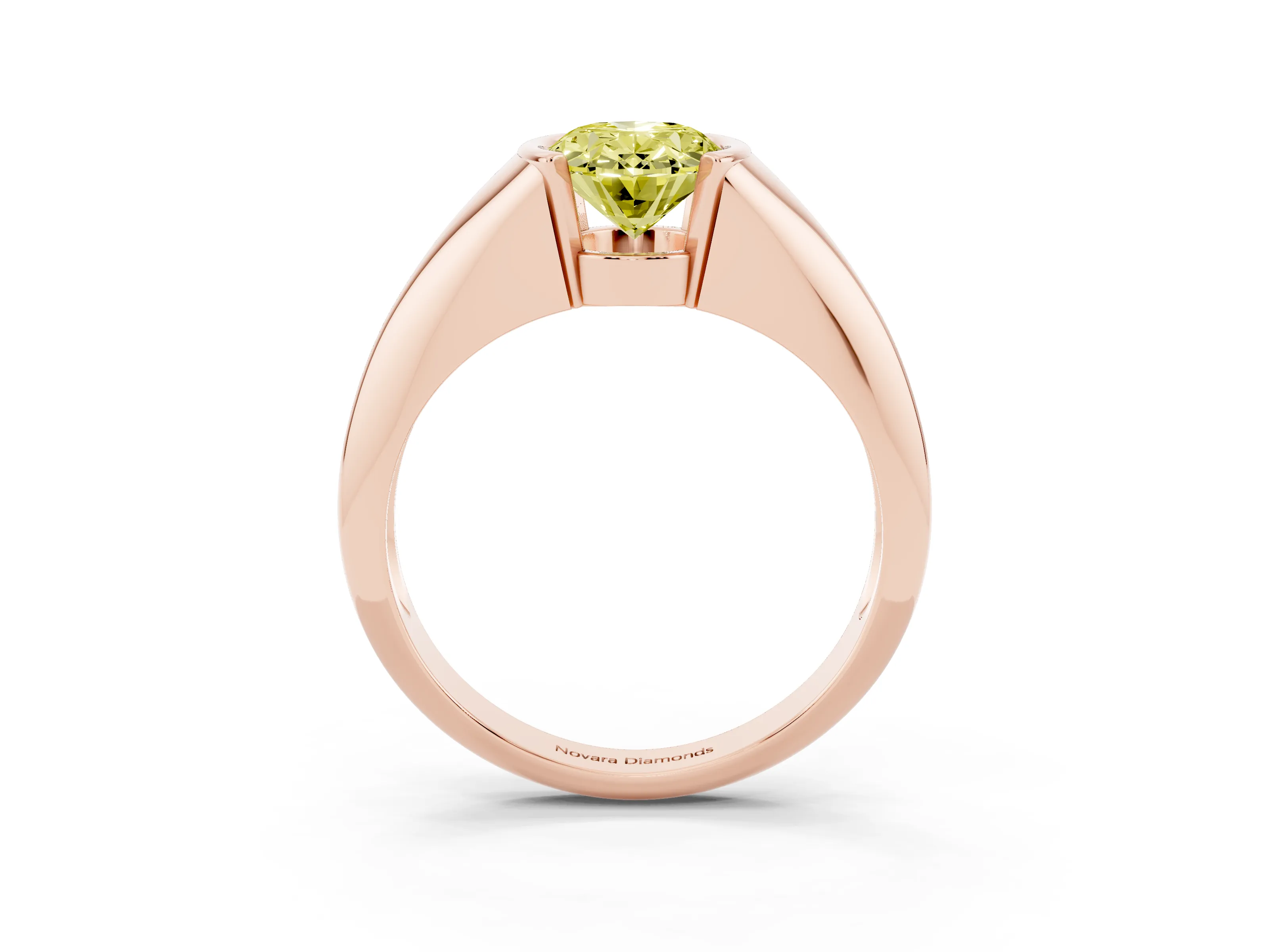 Fancy Yellow Oval Cut Diamond Solitaire Tension Set Ring Set in Rose gold