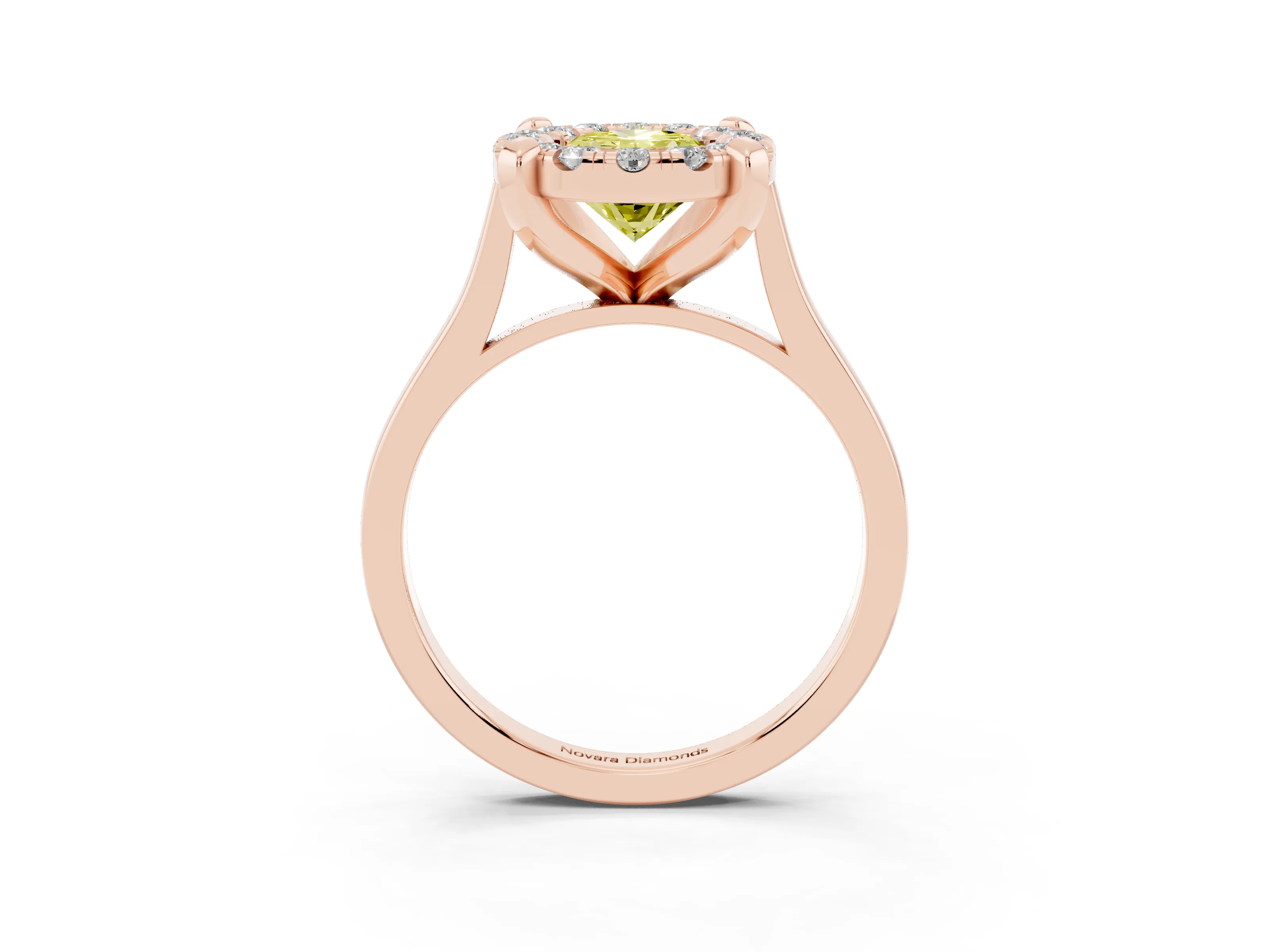 Fancy Yellow Oval Cut Diamond Cluster Halo Solitaire Ring Set in Rose gold with Prong Setting