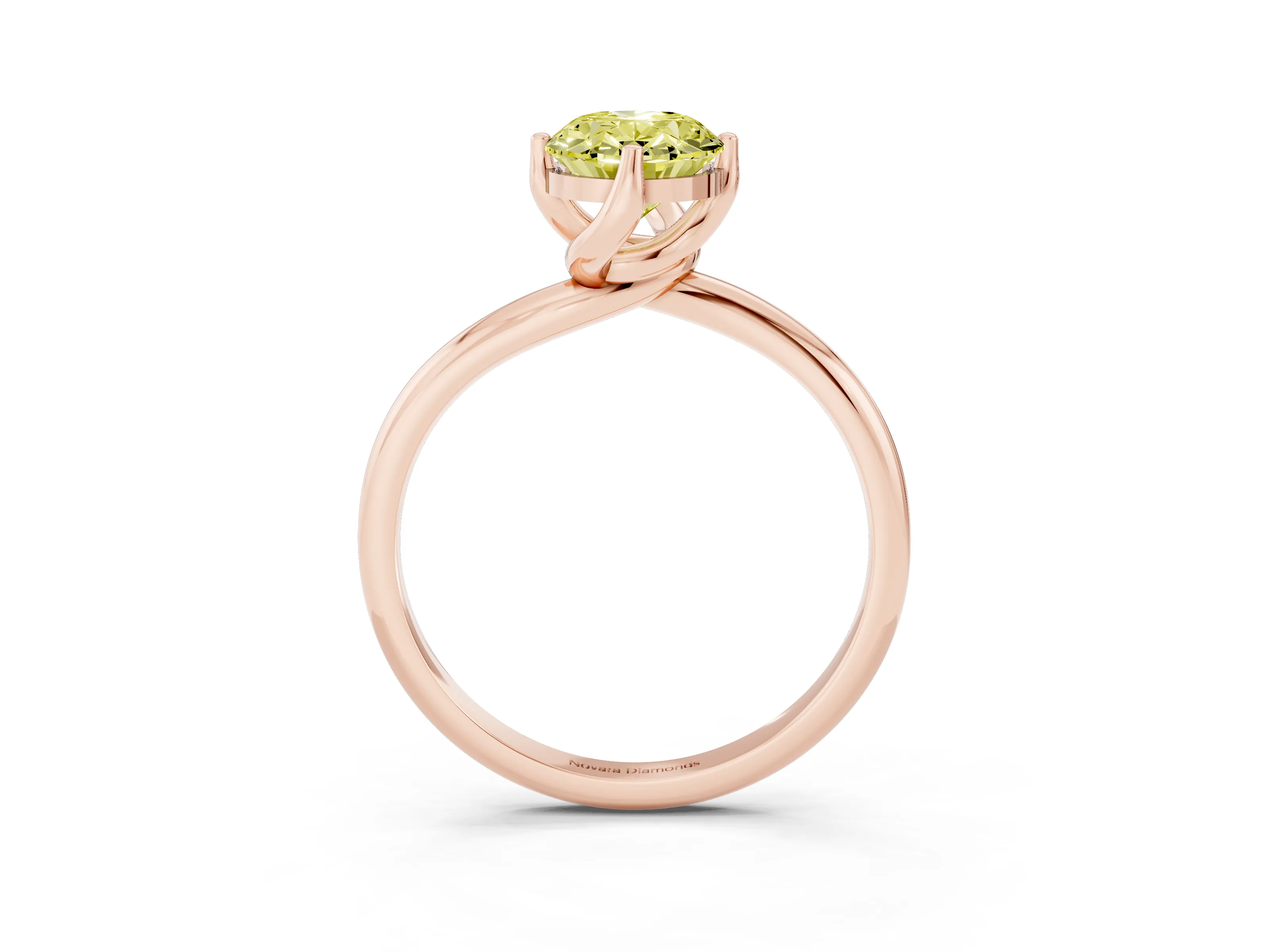 Fancy Yellow Oval Cut Diamond Solitaire Engagement Ring Set in Rose gold with Classic Plain Band