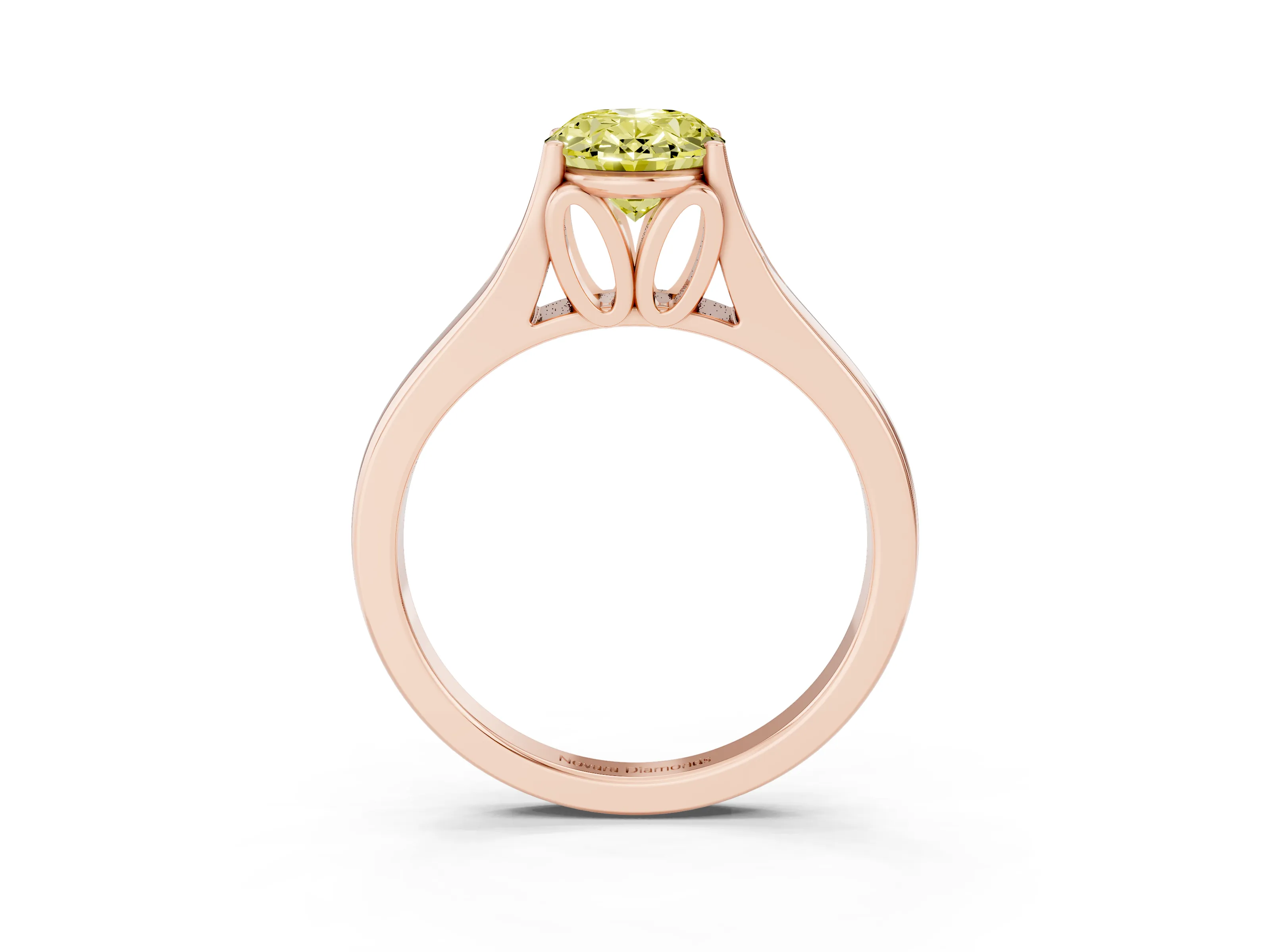 Fancy Yellow Oval Cut Diamond Solitaire Ring Set in Rose gold with Arched Cathedral Band and Prong Setting
