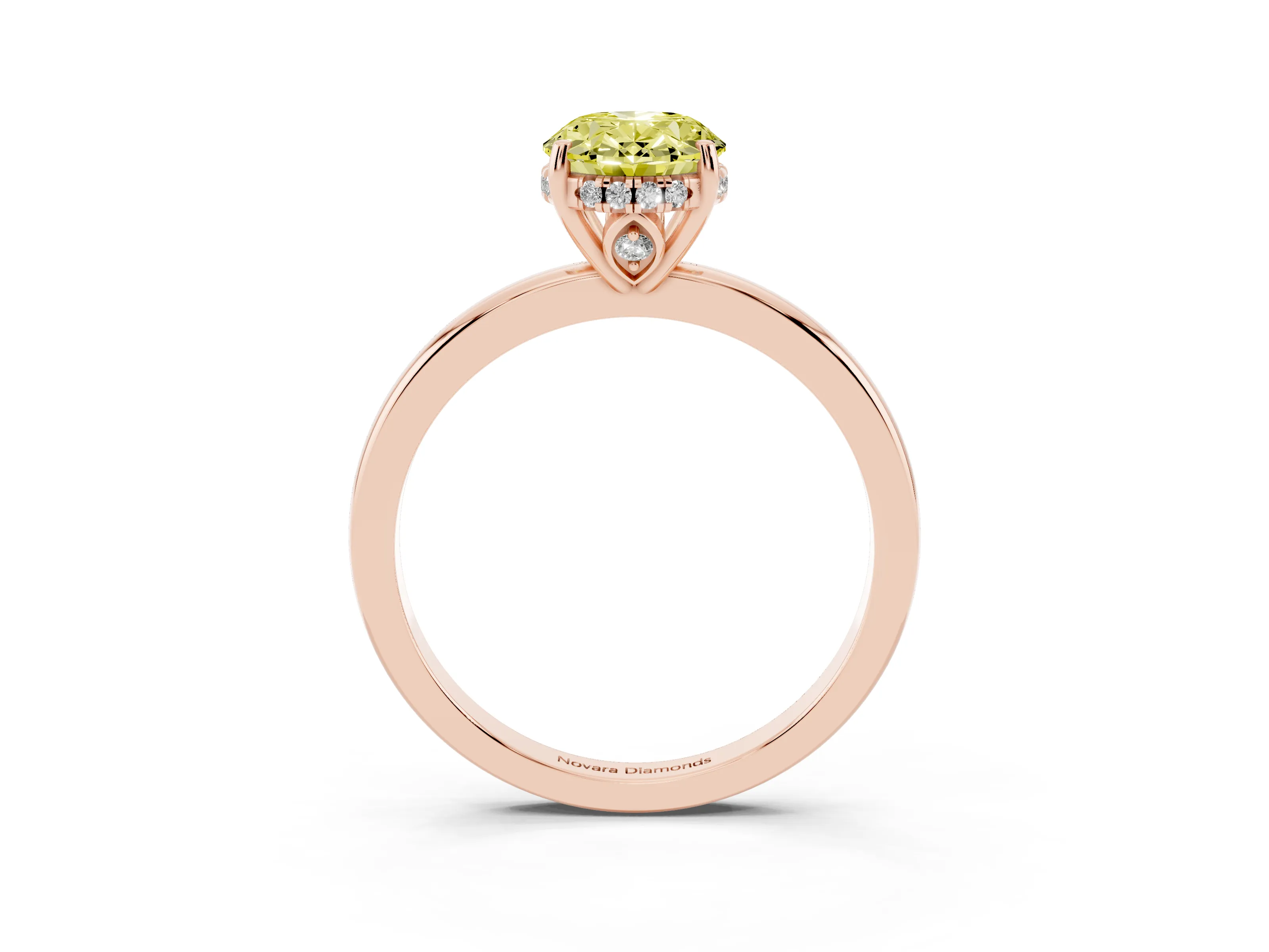 Fancy Yellow Oval Cut Diamond Solitaire Ring Set in Rose gold with Plain Band and Prong Setting