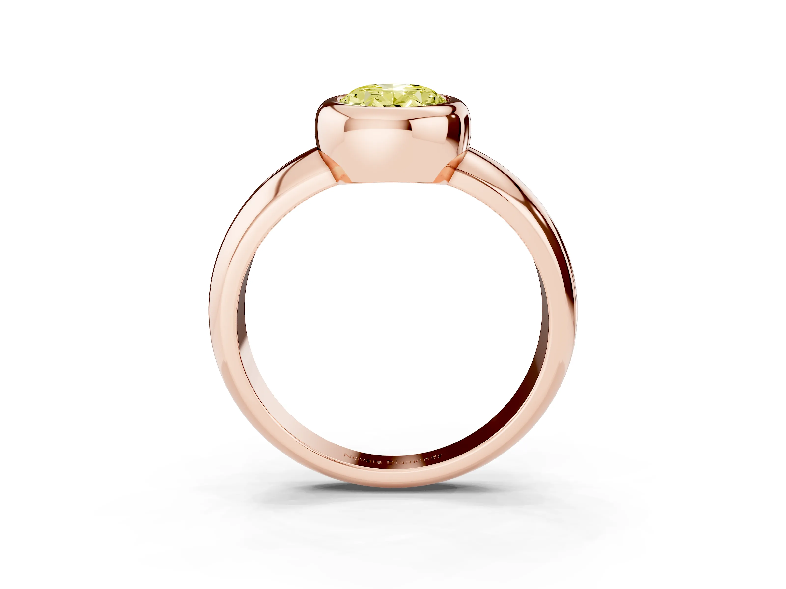 Fancy Yellow Bezel Set Oval Cut Diamond Solitaire Ring Set in Rose gold with Wide Band