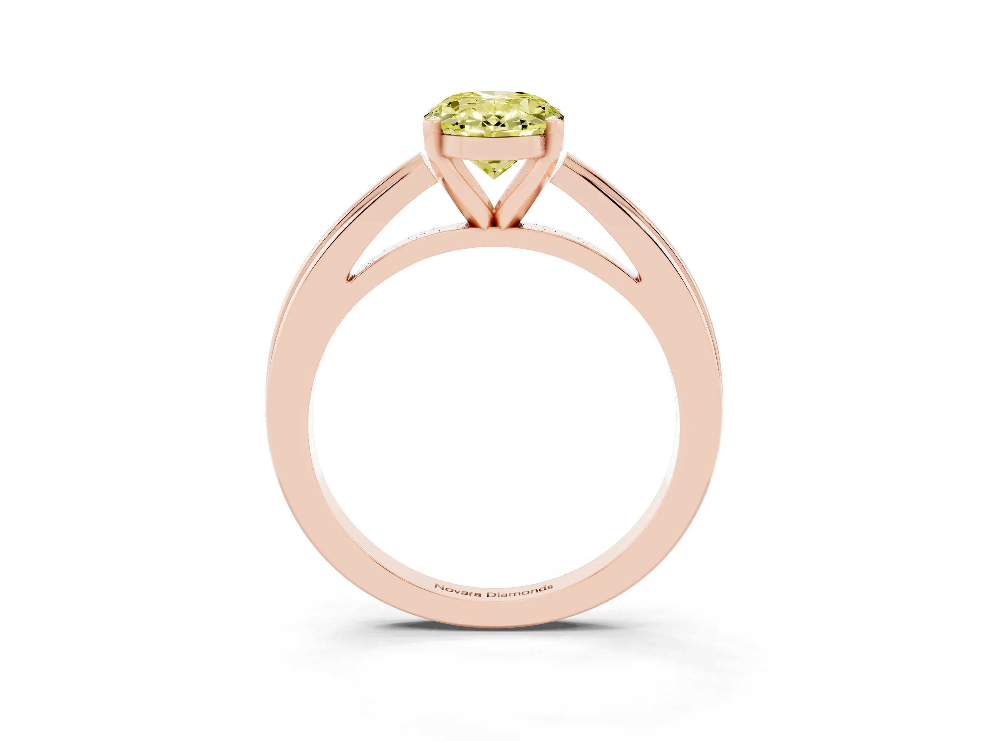 Fancy Yellow Oval Cut Diamond Solitaire Ring Set in Rose gold with Prong Setting and Classic Band