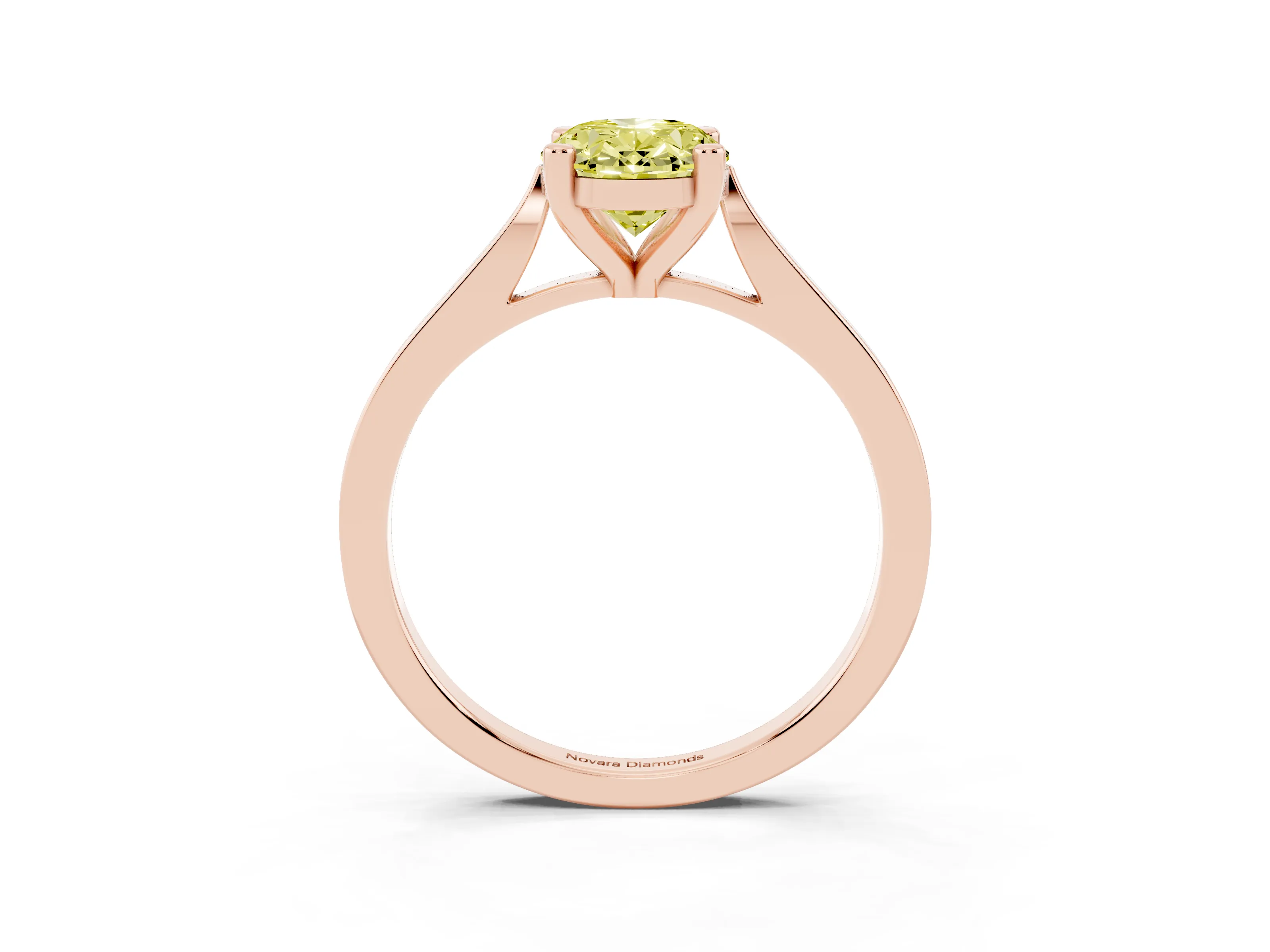 Fancy Yellow Oval Cut Diamond Solitaire Ring Set in Rose gold with Prong Setting and Tapered Band