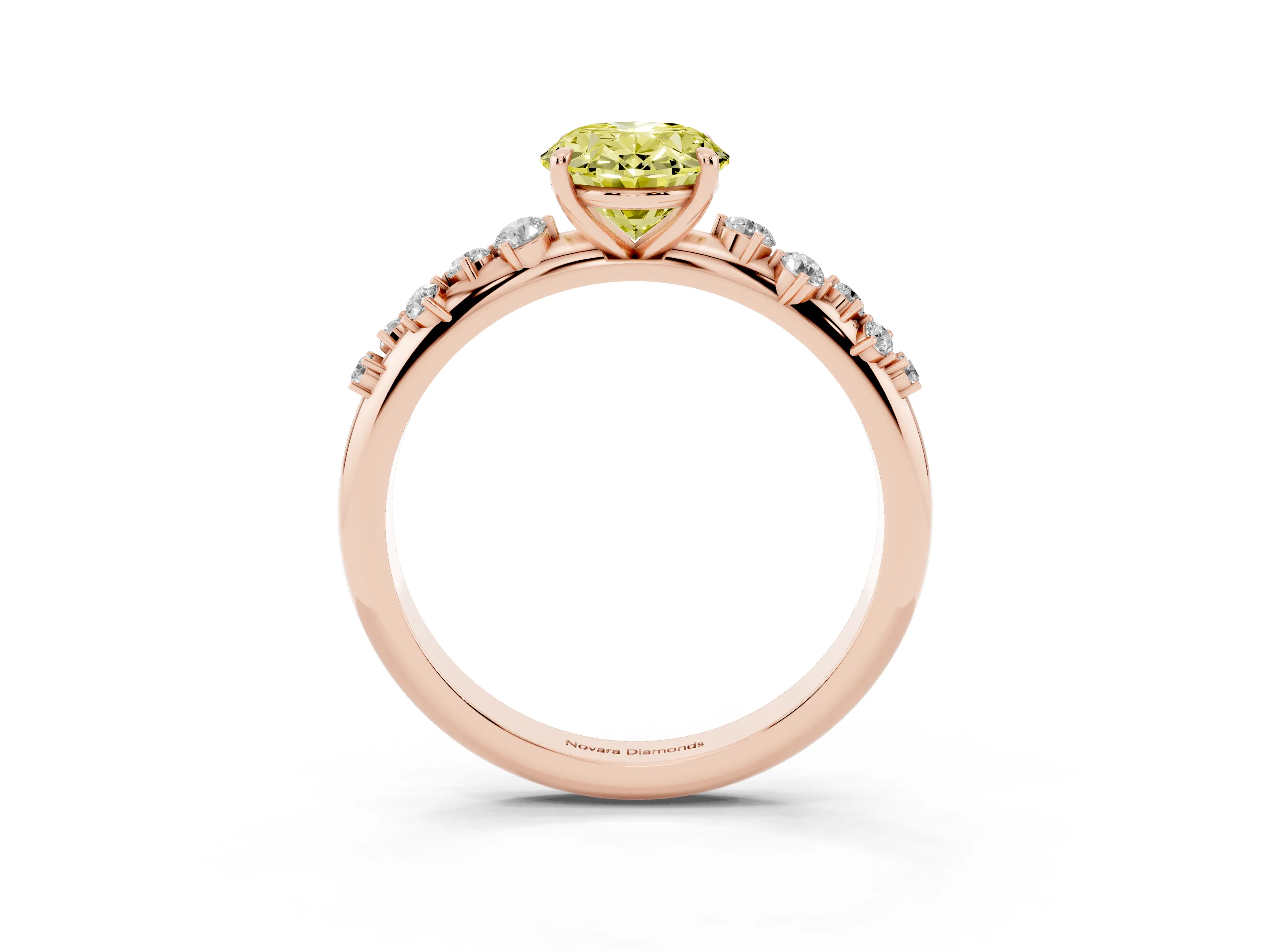 Fancy Yellow Oval Cut Diamond Cluster Solitaire Ring Set in Rose gold with Prong Setting