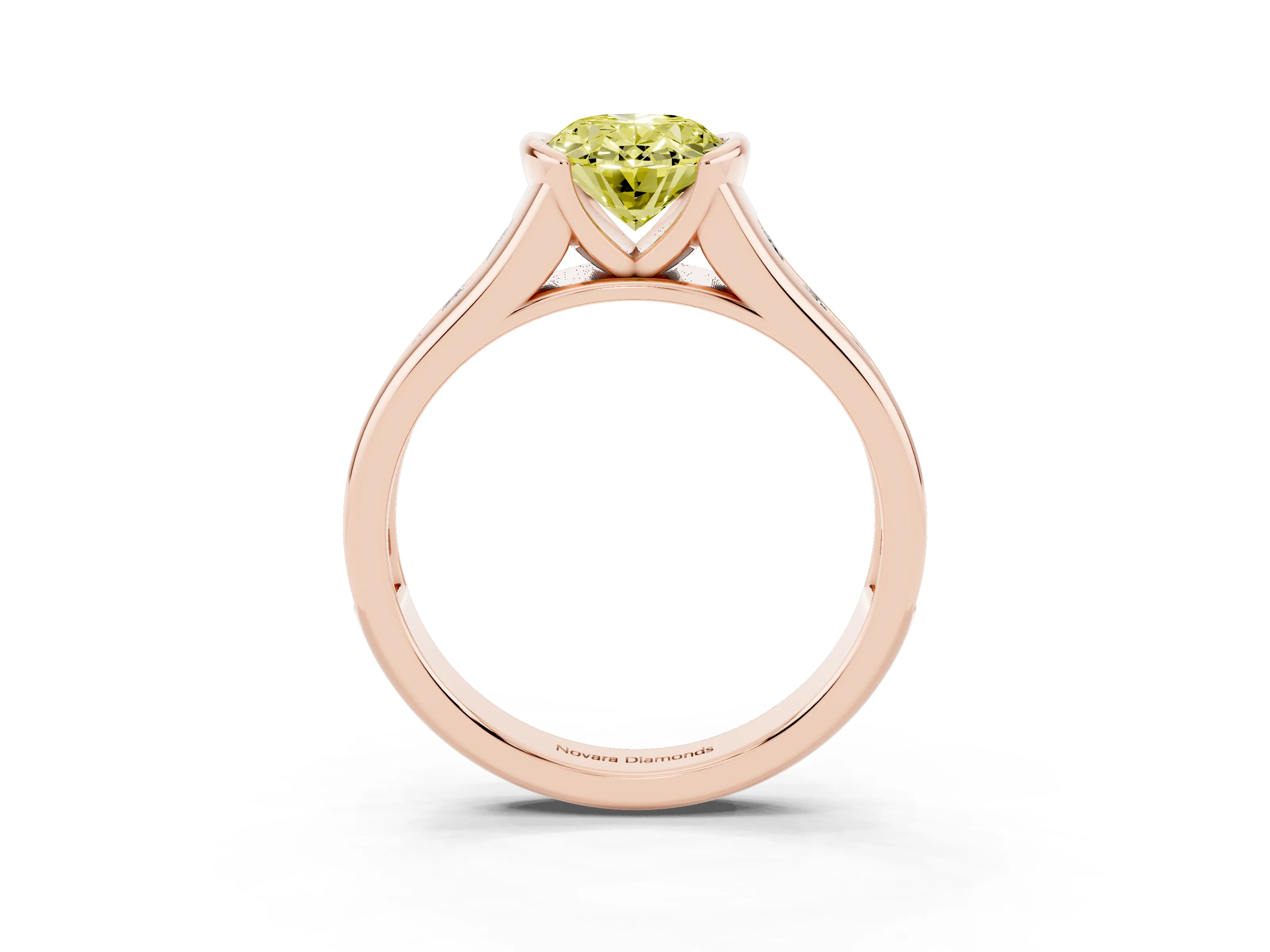 Fancy Yellow Oval Cut Diamond Bezel-Set Solitaire Ring Set in Rose gold with Channel-Set Band