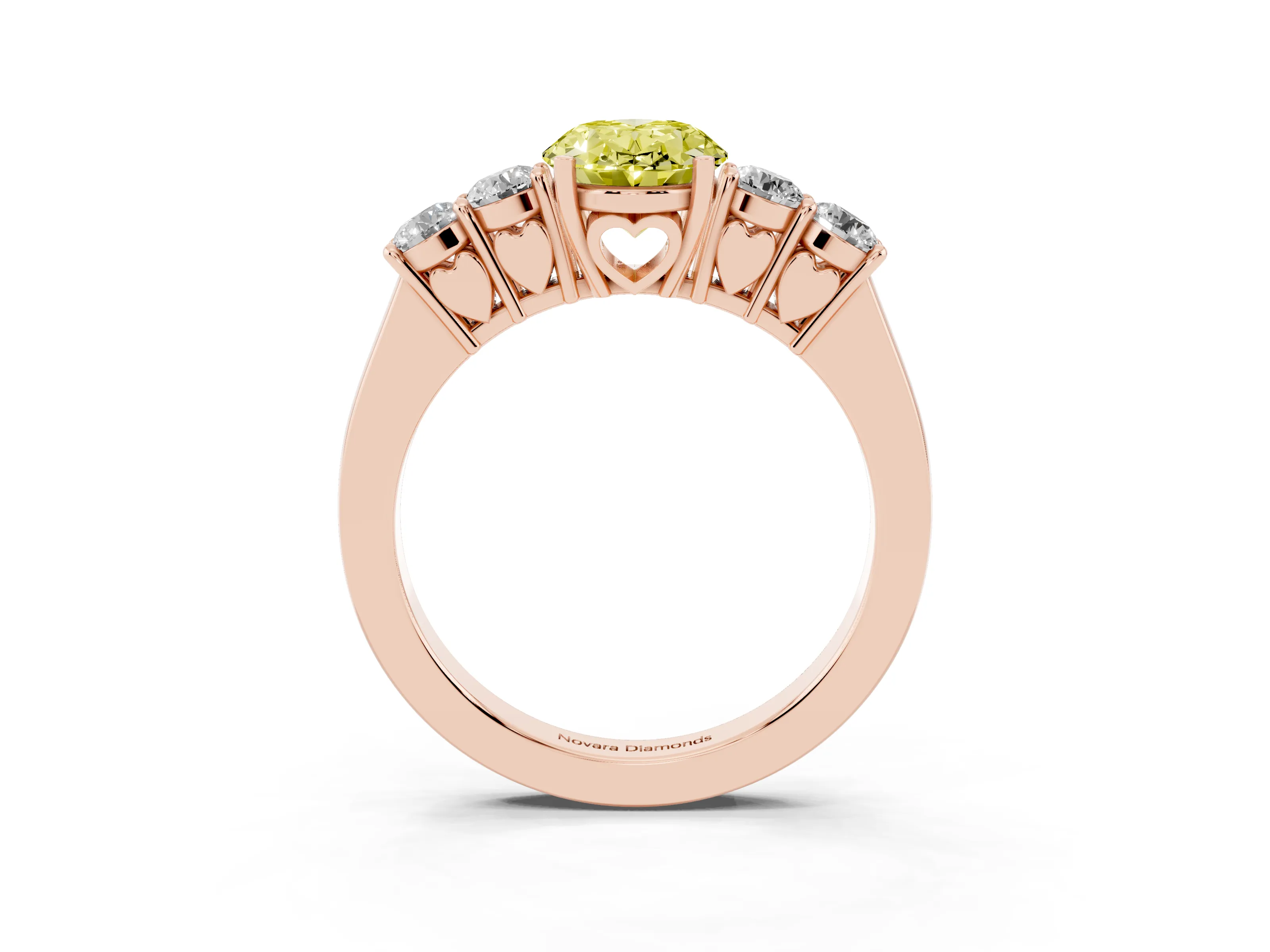 Fancy Yellow Oval Cut Diamond Five-Stone Prong Set Band Ring Set in Rose gold with Polished Band