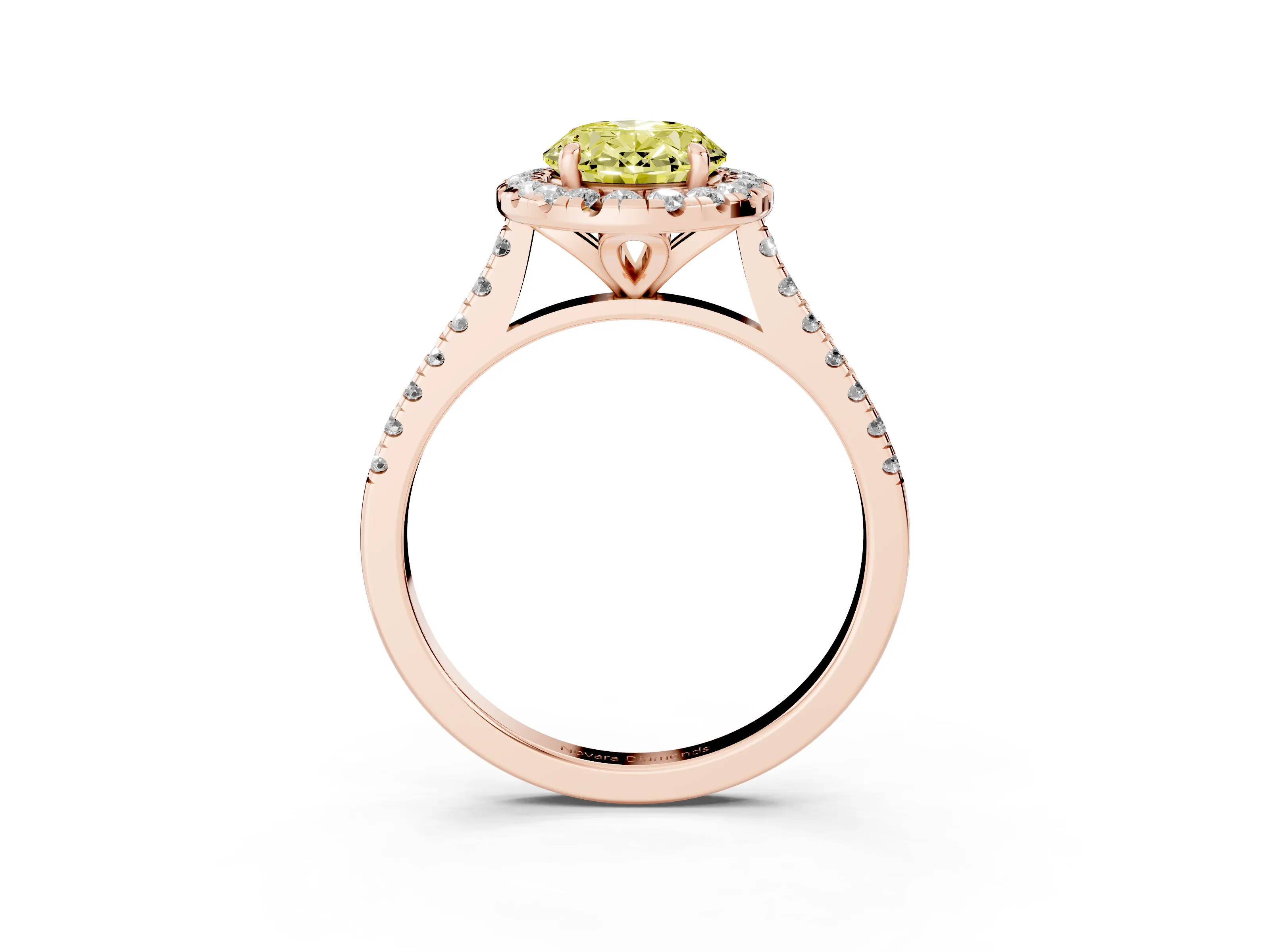 Fancy Yellow Oval Cut Diamond Cushion Halo Ring Set in Rose gold with Pavé Band