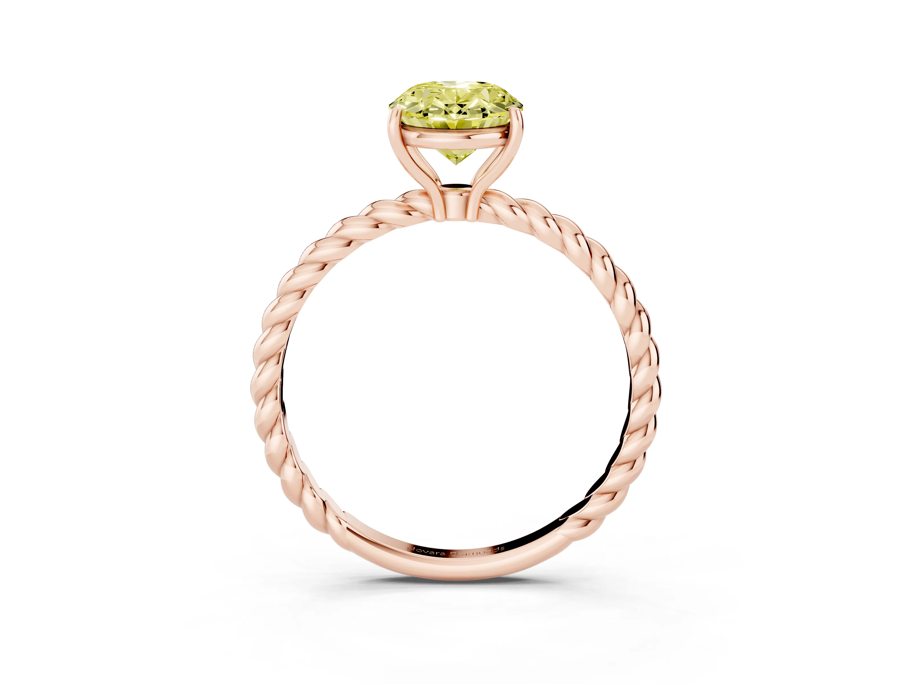 Fancy Yellow Oval Cut Diamond Solitaire Twisted Band Ring Set in Rose gold with Prong Solitaire Setting