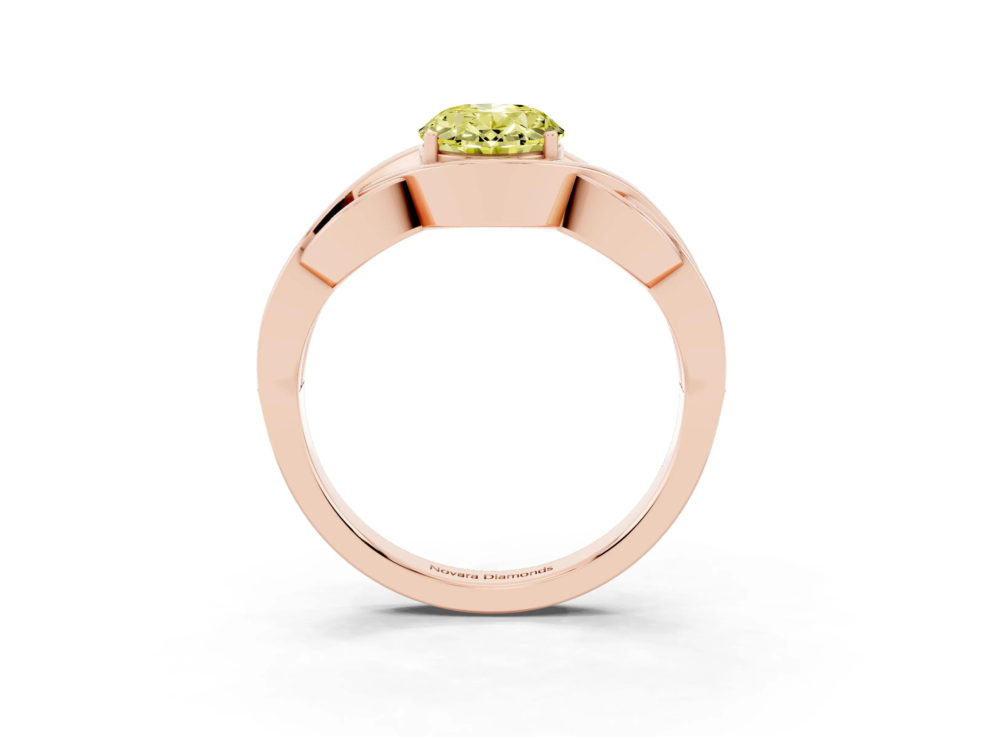 Fancy Yellow Oval Cut Diamond Solitaire Ring Set in Rose gold with Intertwined Band