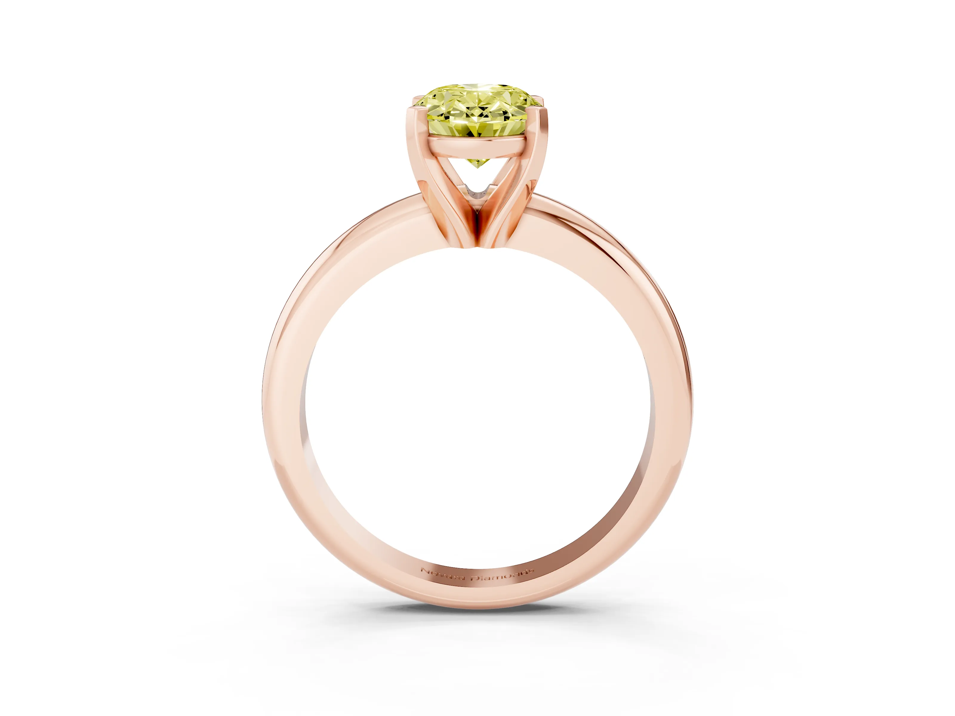 Fancy Yellow Oval Cut Diamond Solitaire Engagement Ring Set in Rose gold with Round Band and Prong Setting