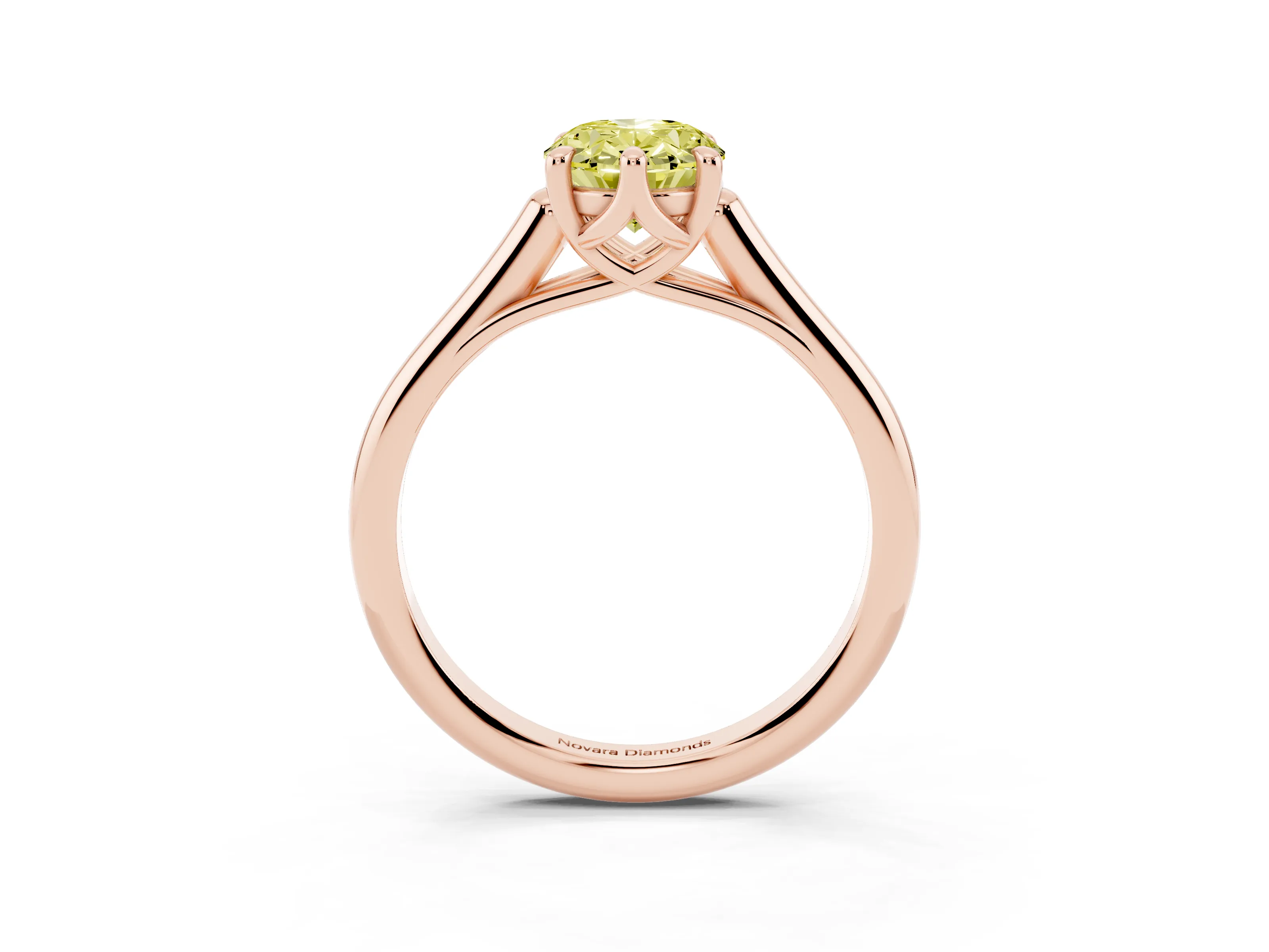 Fancy Yellow Oval Cut Diamond Solitaire Engagement Ring Set in Rose gold with Prong Setting and Plain Classic Band