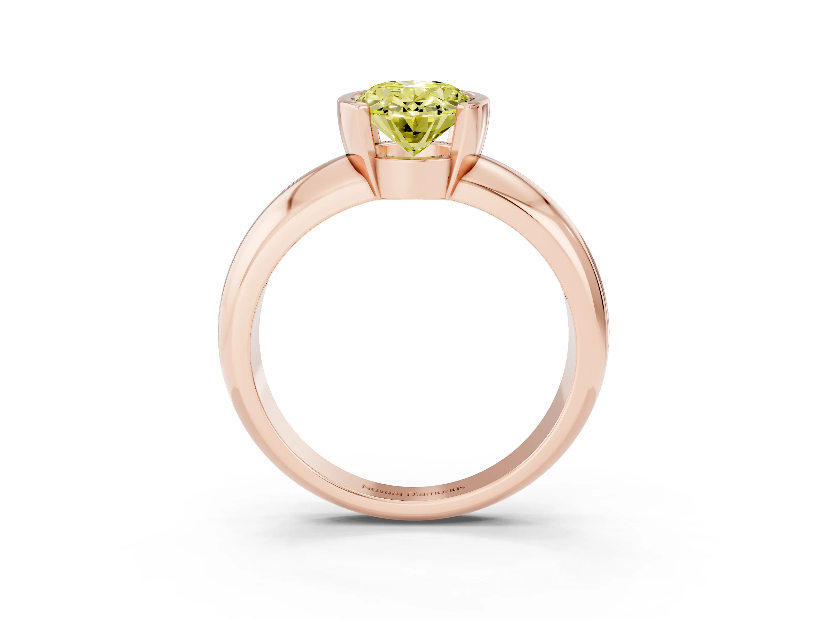 Fancy Yellow Oval Cut Diamond Solitaire Tension Set Ring Set in Rose gold with Wide Band