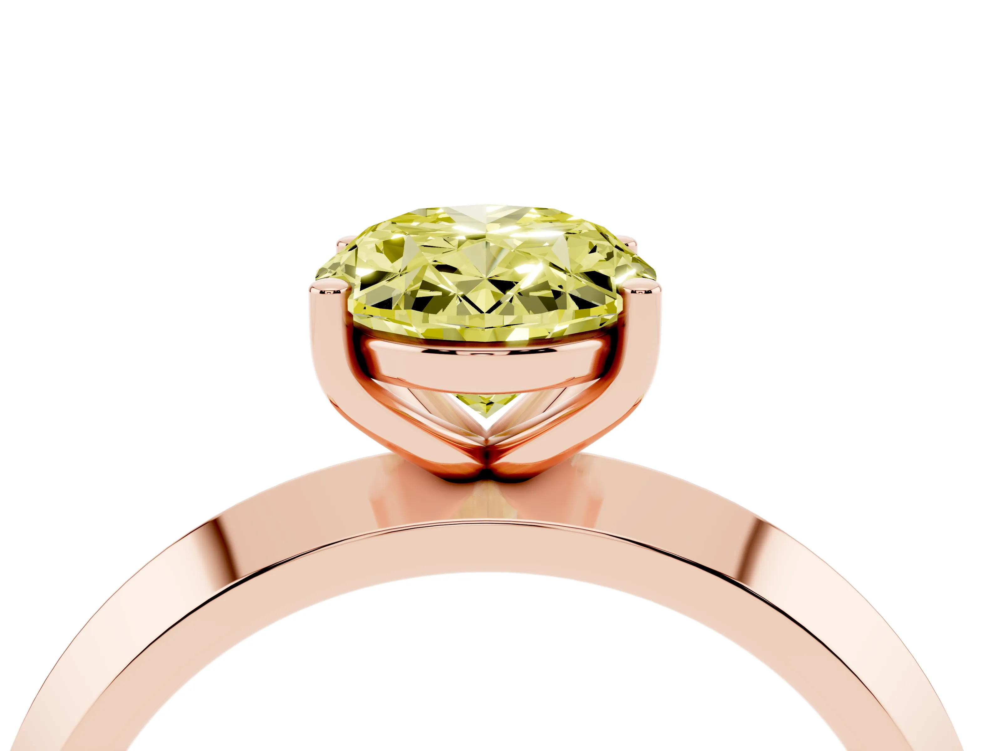 Fancy Yellow Oval Cut Diamond Solitaire Engagement Ring Set in Rose gold with Flat Band and Prong Setting
