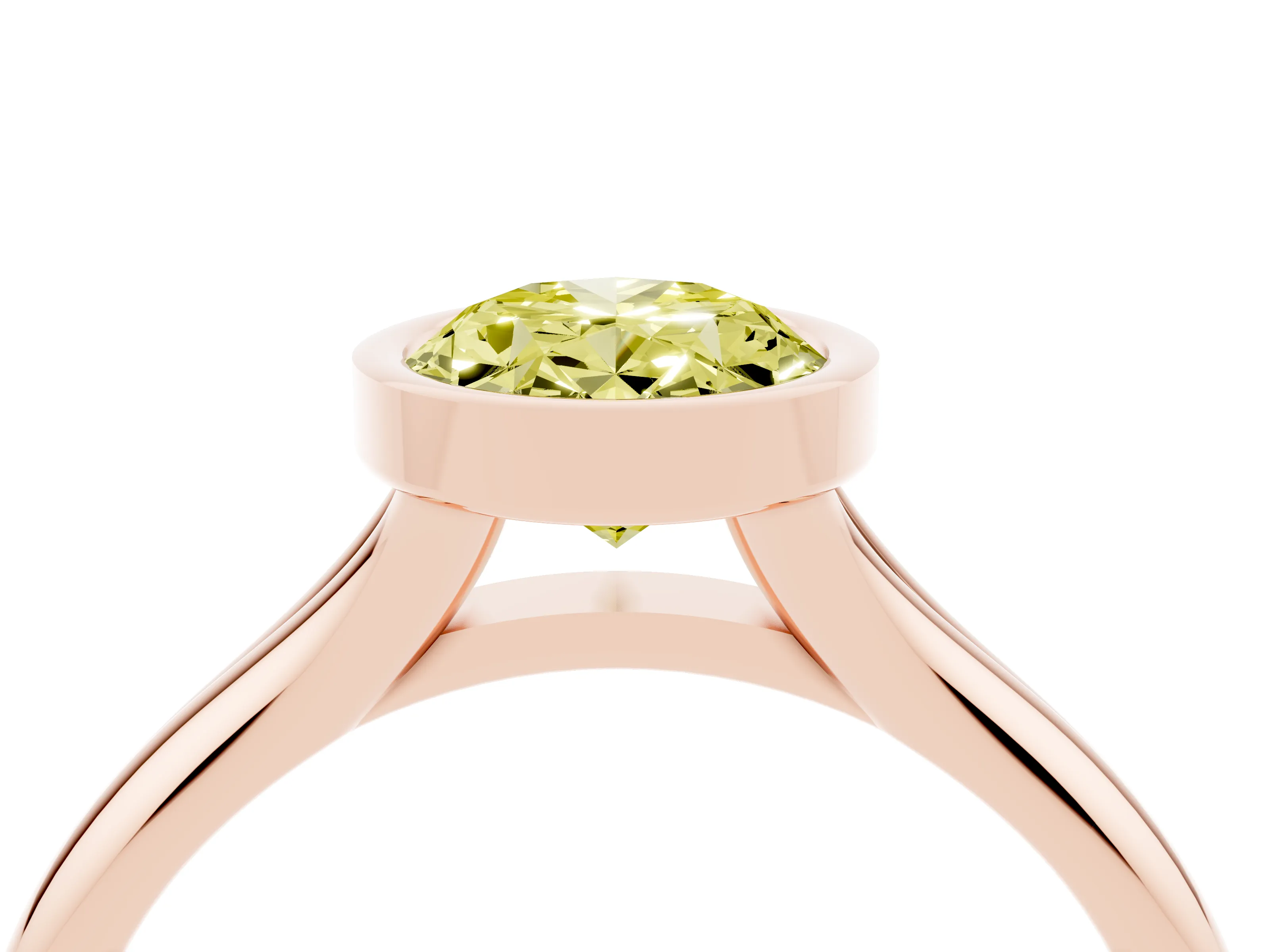 Fancy Yellow Bezel Set Oval Cut Diamond Solitaire Ring Set in Rose gold with Smooth Band
