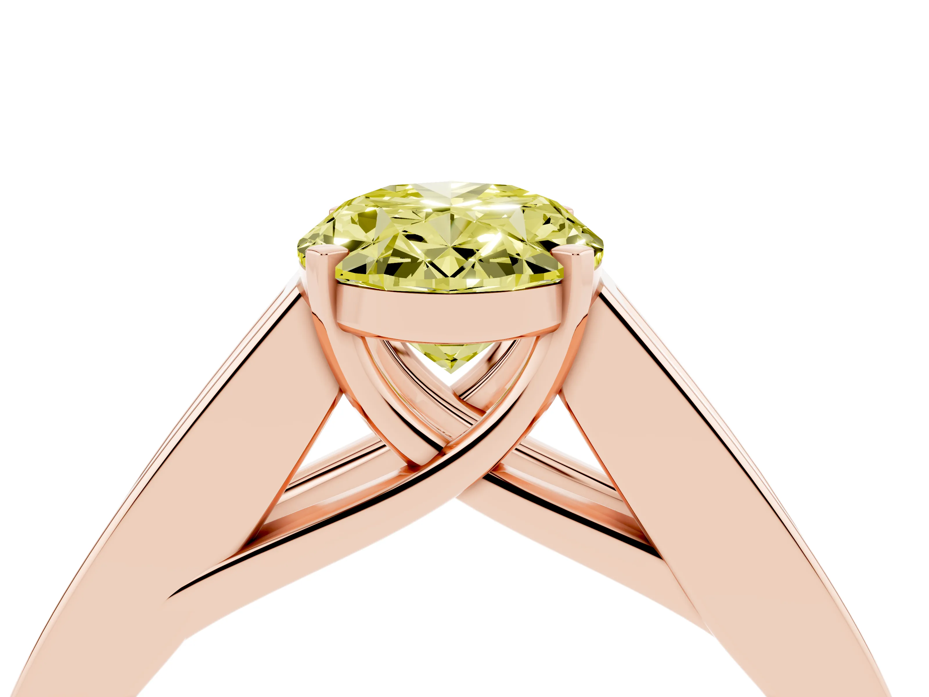 Fancy Yellow Oval Cut Diamond Solitaire Ring Set in Rose gold with Channel-Set Accent Stones and Prong Setting