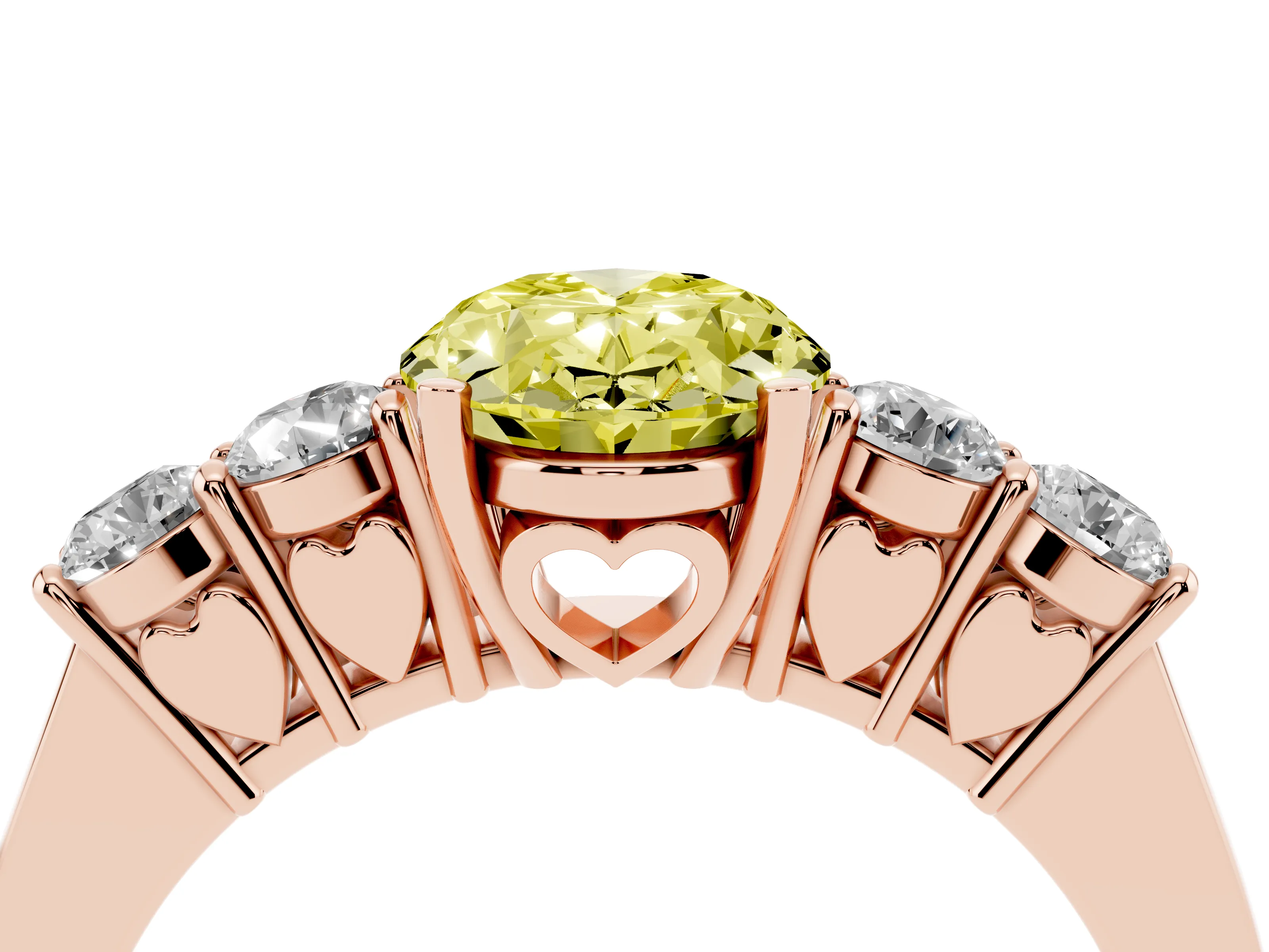Fancy Yellow Oval Cut Diamond Five-Stone Prong Set Band Ring Set in Rose gold with Polished Band