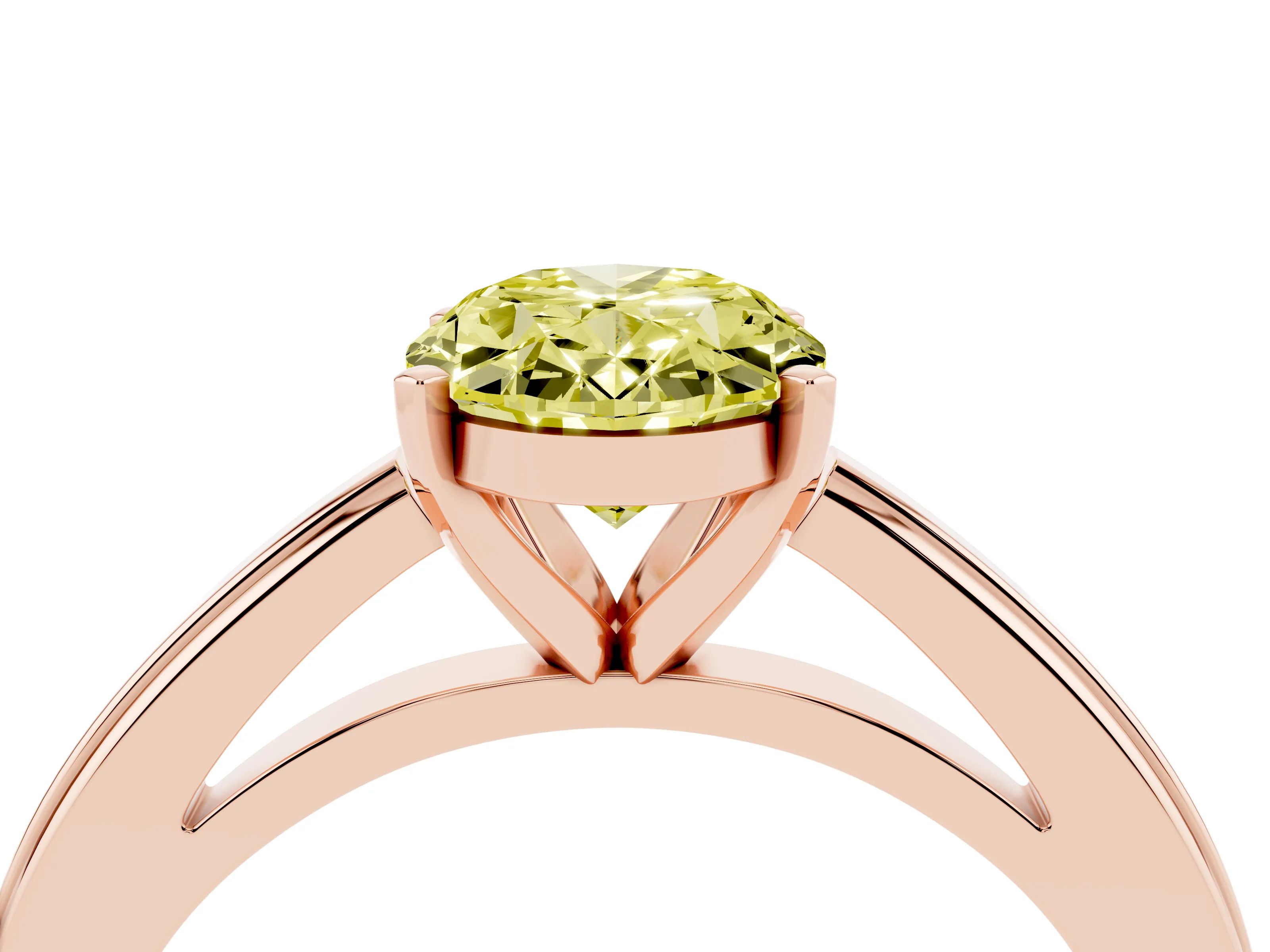 Fancy Yellow Oval Cut Diamond Solitaire Ring Set in Rose gold with Prong Setting and Classic Band