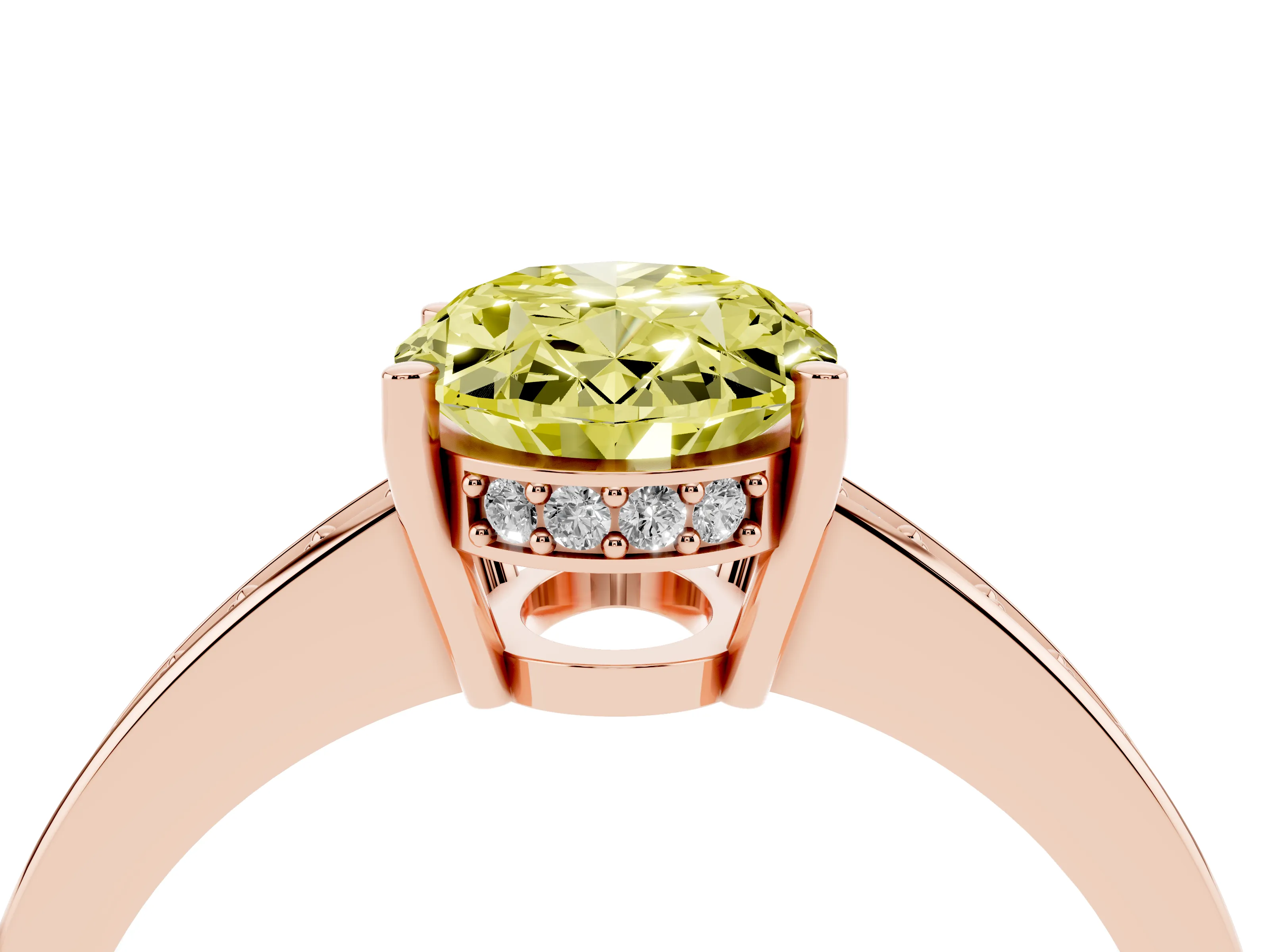 Fancy Yellow Oval Cut Diamond Pavé Band Prong Set Solitaire Ring Set in Rose gold