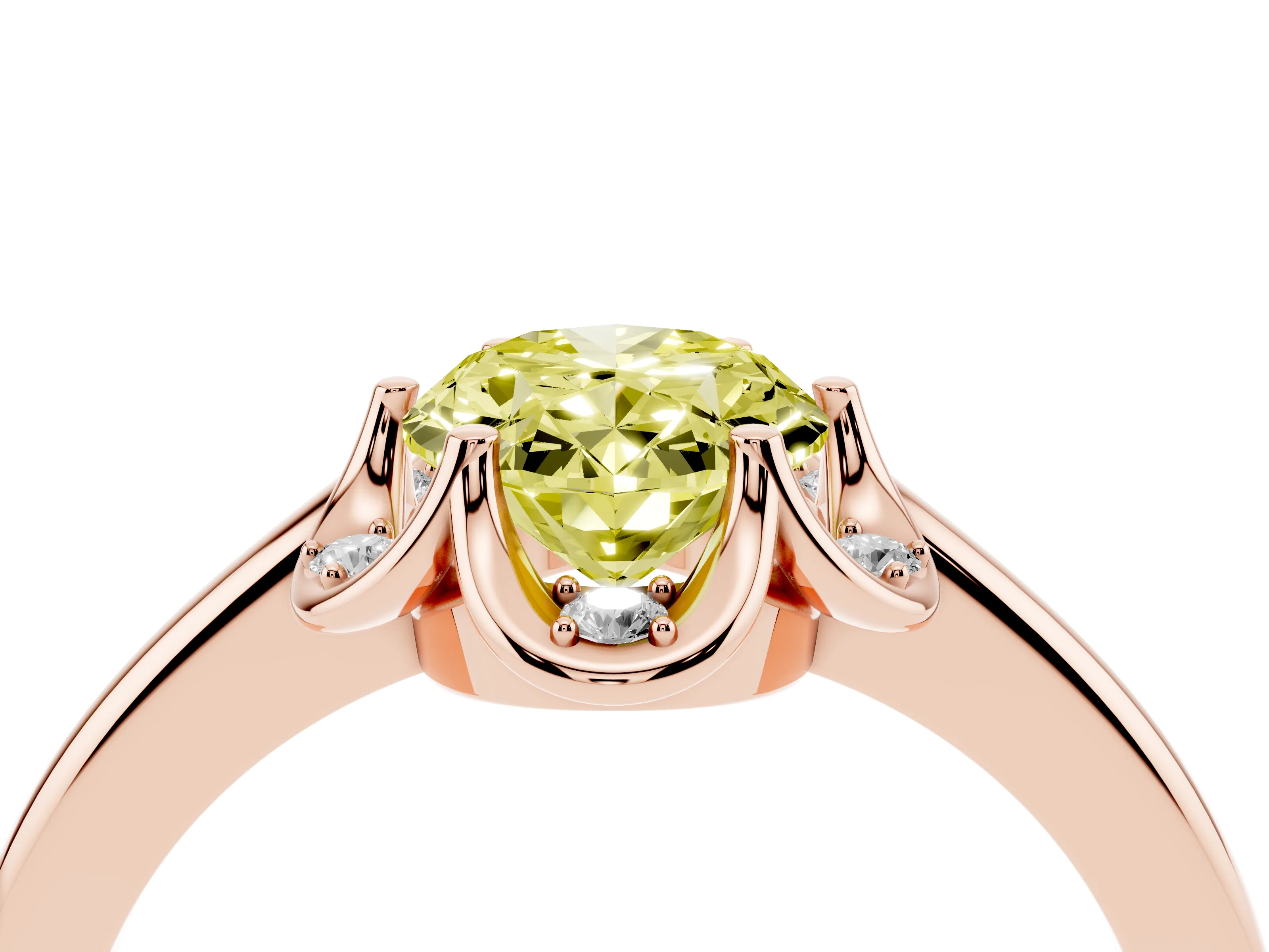 Fancy Yellow Oval Cut Diamond Round Cluster Halo Ring Set in Rose gold with Solitaire Band and Prong Setting