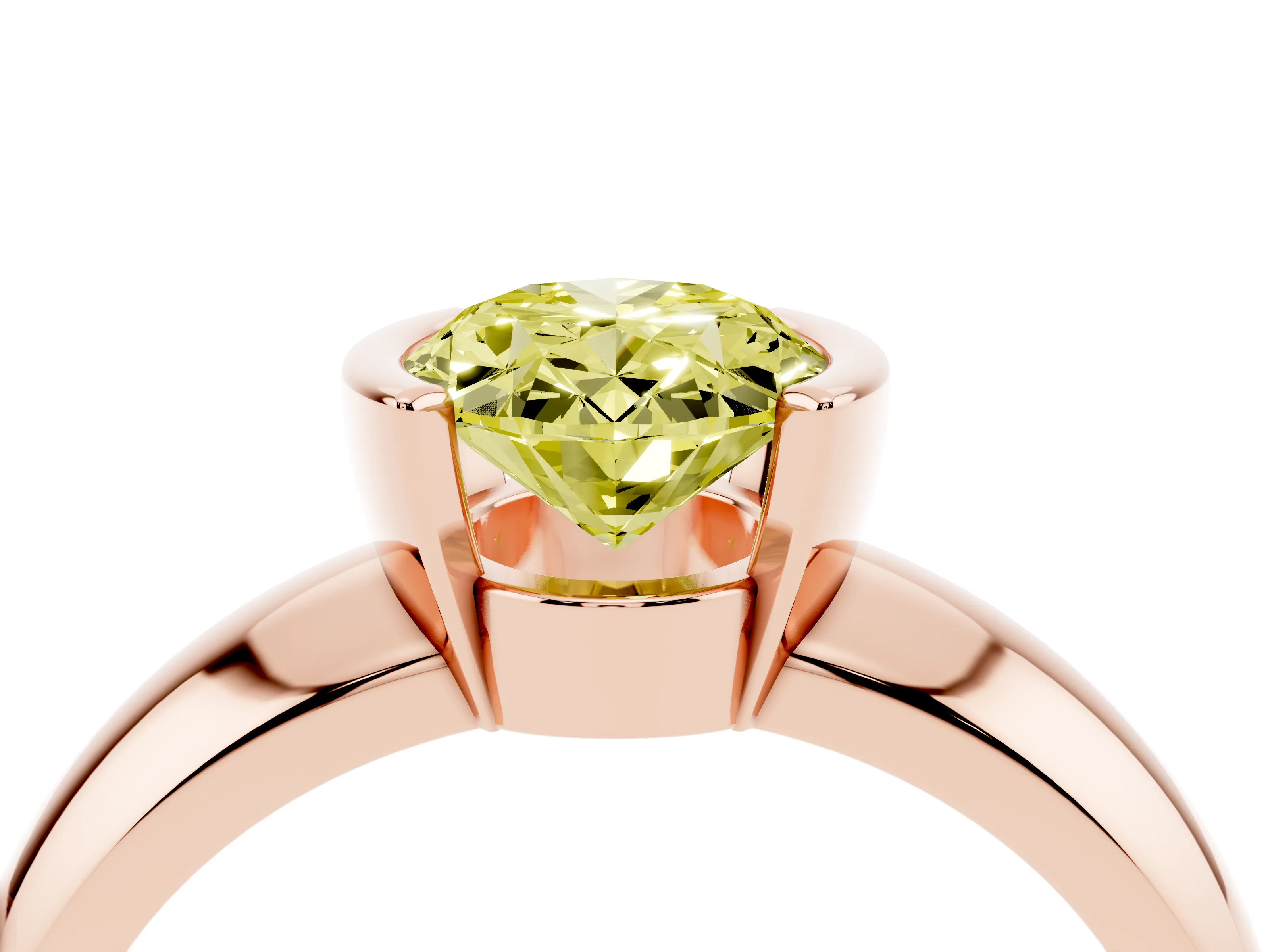 Fancy Yellow Oval Cut Diamond Solitaire Tension Set Ring Set in Rose gold with Wide Band