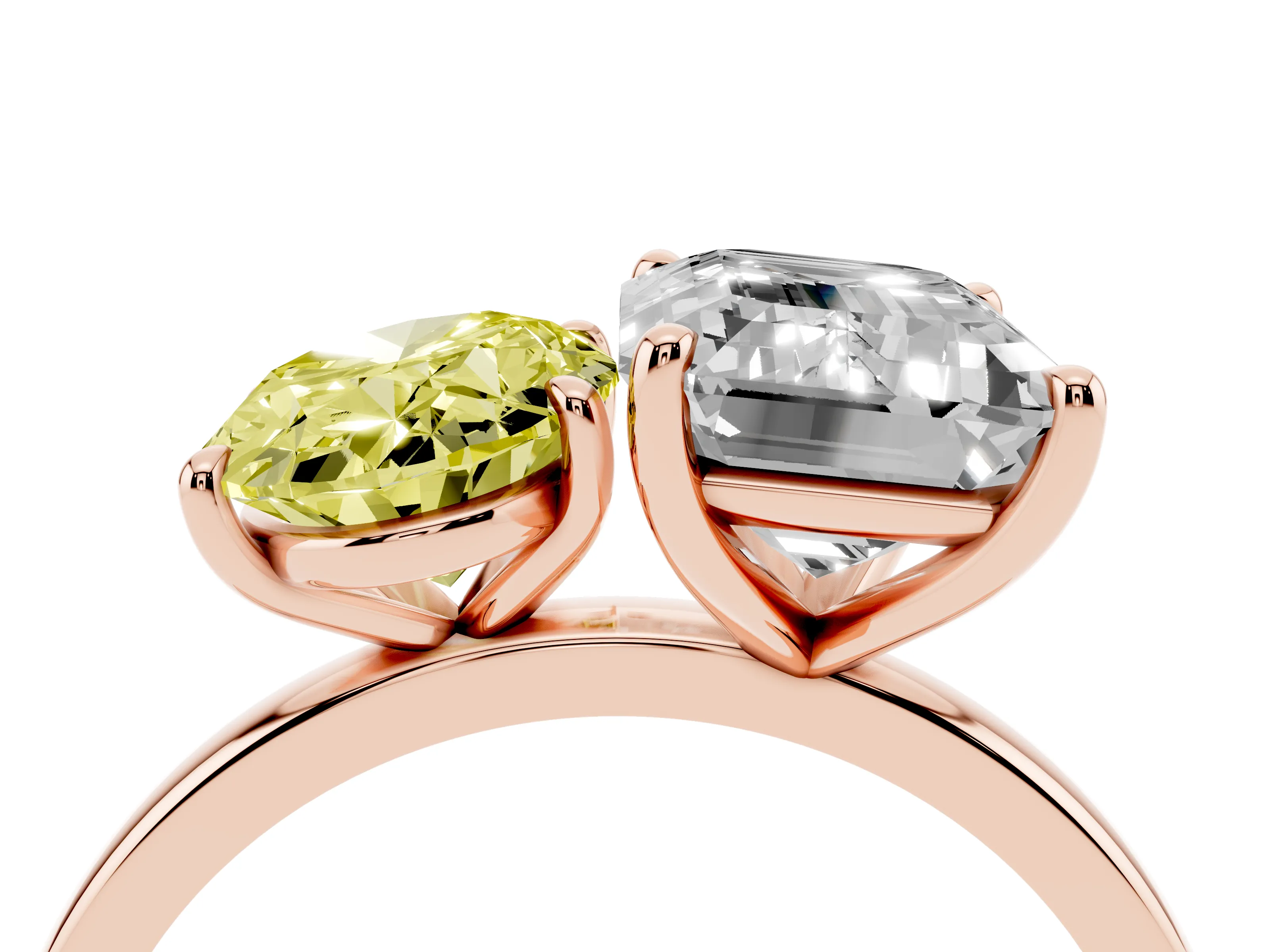 Fancy Yellow Oval Cut and Emerald Cut Toi Moi Ring Set in Rose gold with Prong Setting